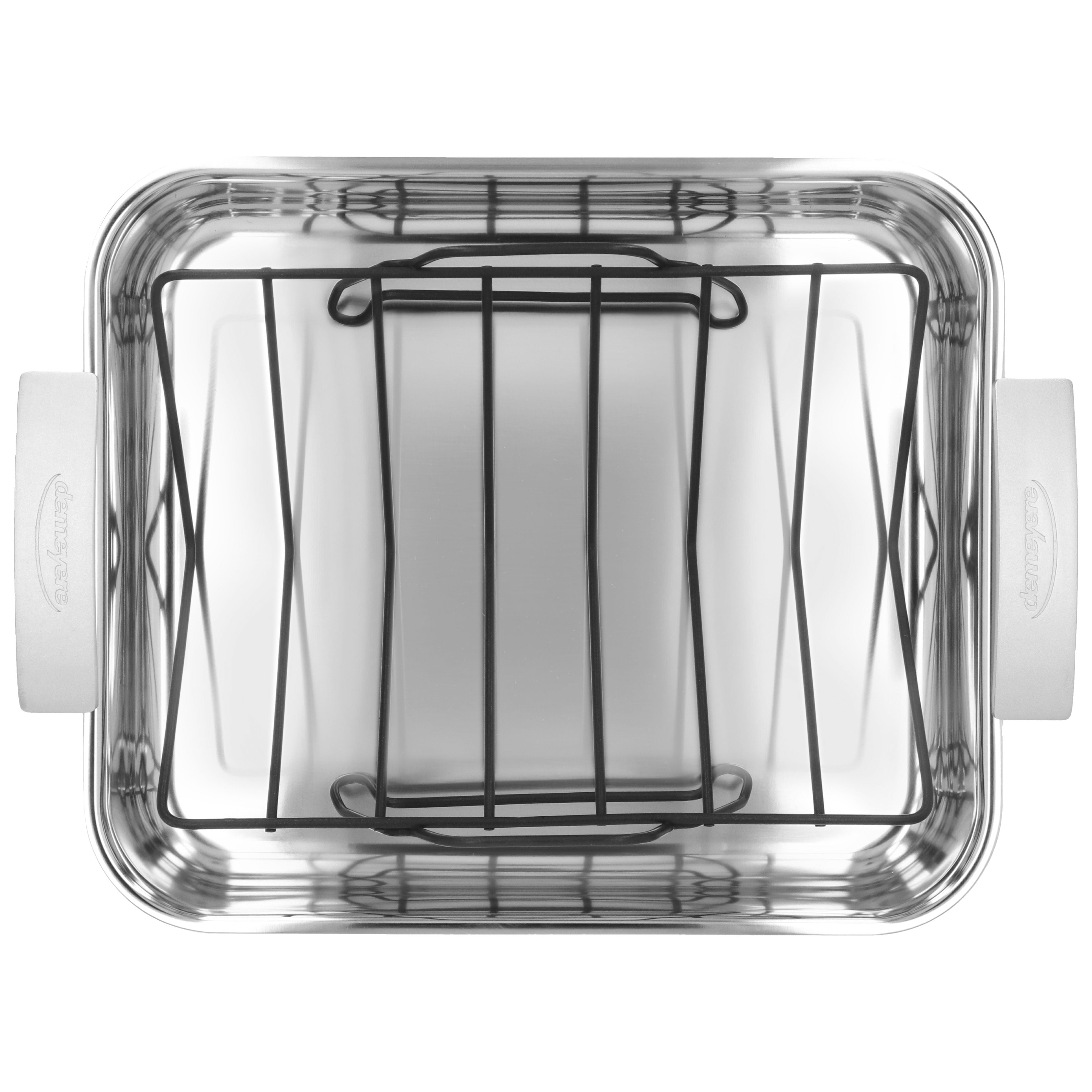 DEMEYERE Industry 5 39 X 33 cm 18/10 Stainless Steel Rectangular Roaster + Grid, Silver-n/a-DECOROLALA