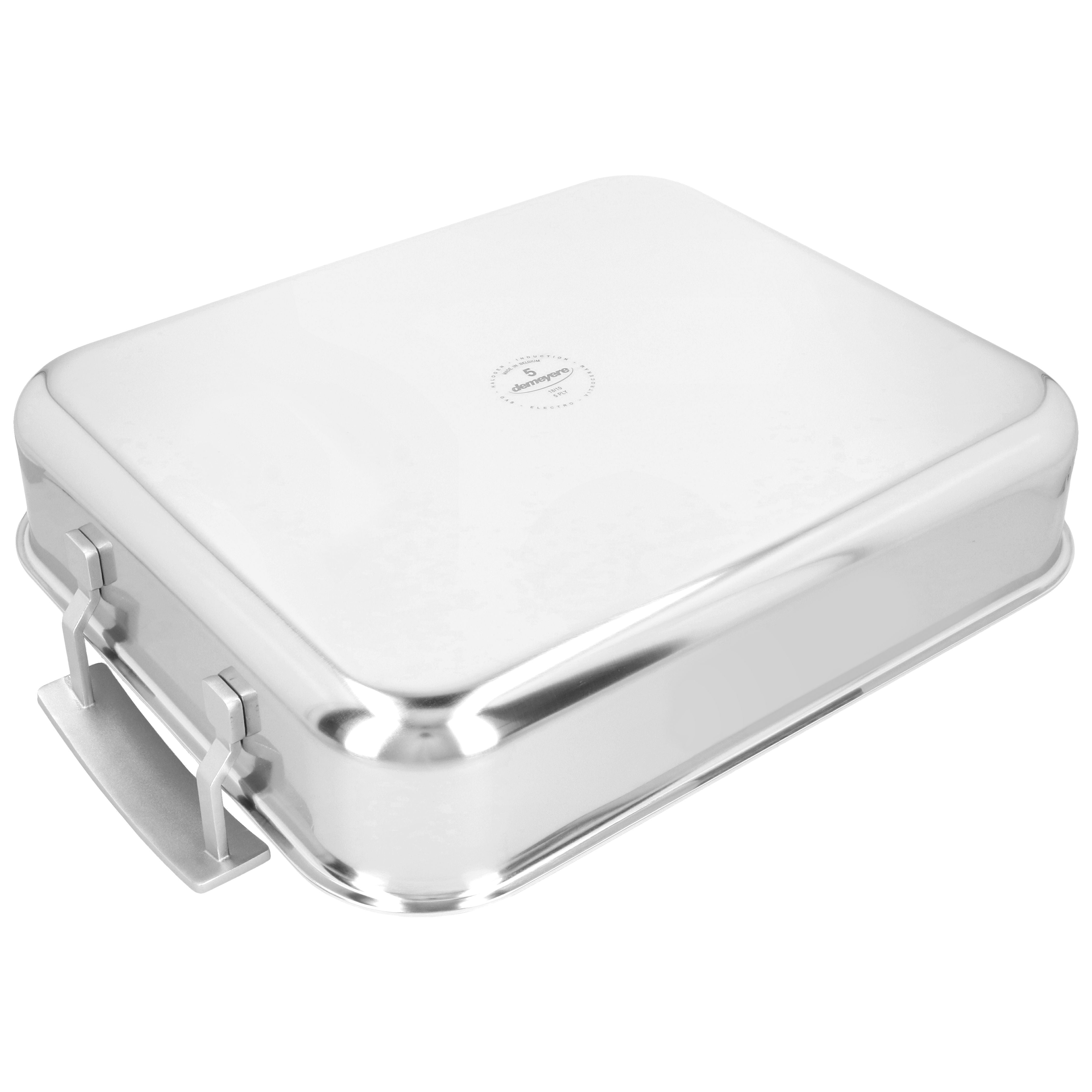DEMEYERE Industry 5 39 X 33 cm 18/10 Stainless Steel Rectangular Roaster + Grid, Silver-n/a-DECOROLALA