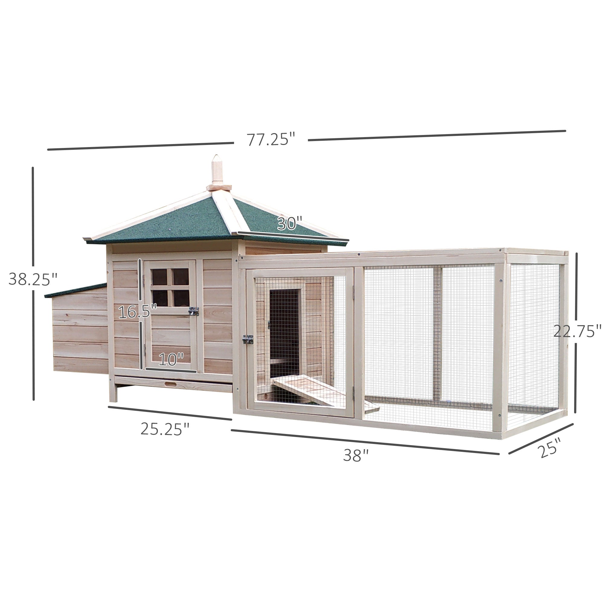 77" Chicken Coop Hen House Rabbit Hutch Poultry Cage Pen Outdoor Backyard with Nesting Box Run Natural