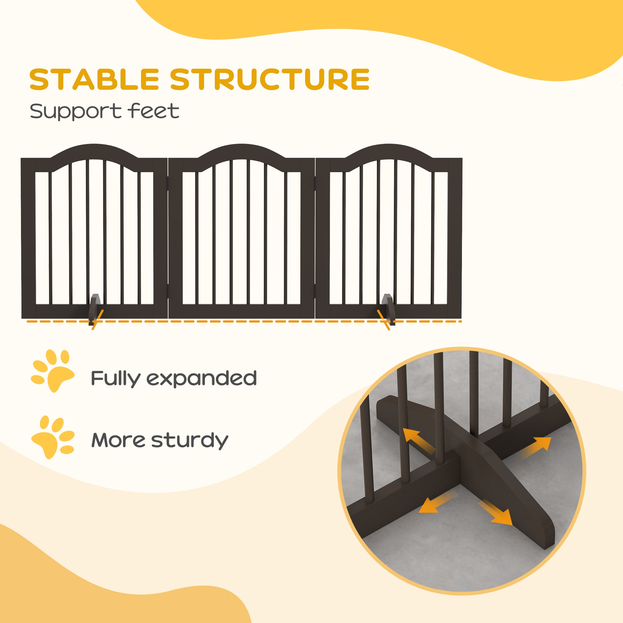 Barrière autoportante pour animaux de 24" pour chiens avec 2 pieds de support, café