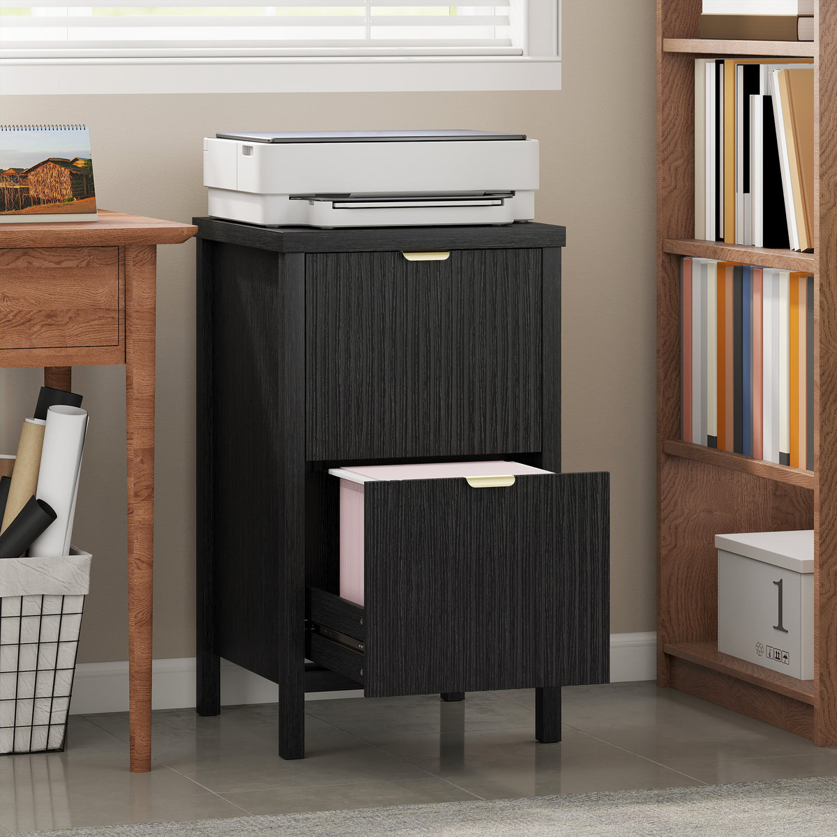 2-Drawer Vertical File Cabinet - Black Modern MDF Office Unit