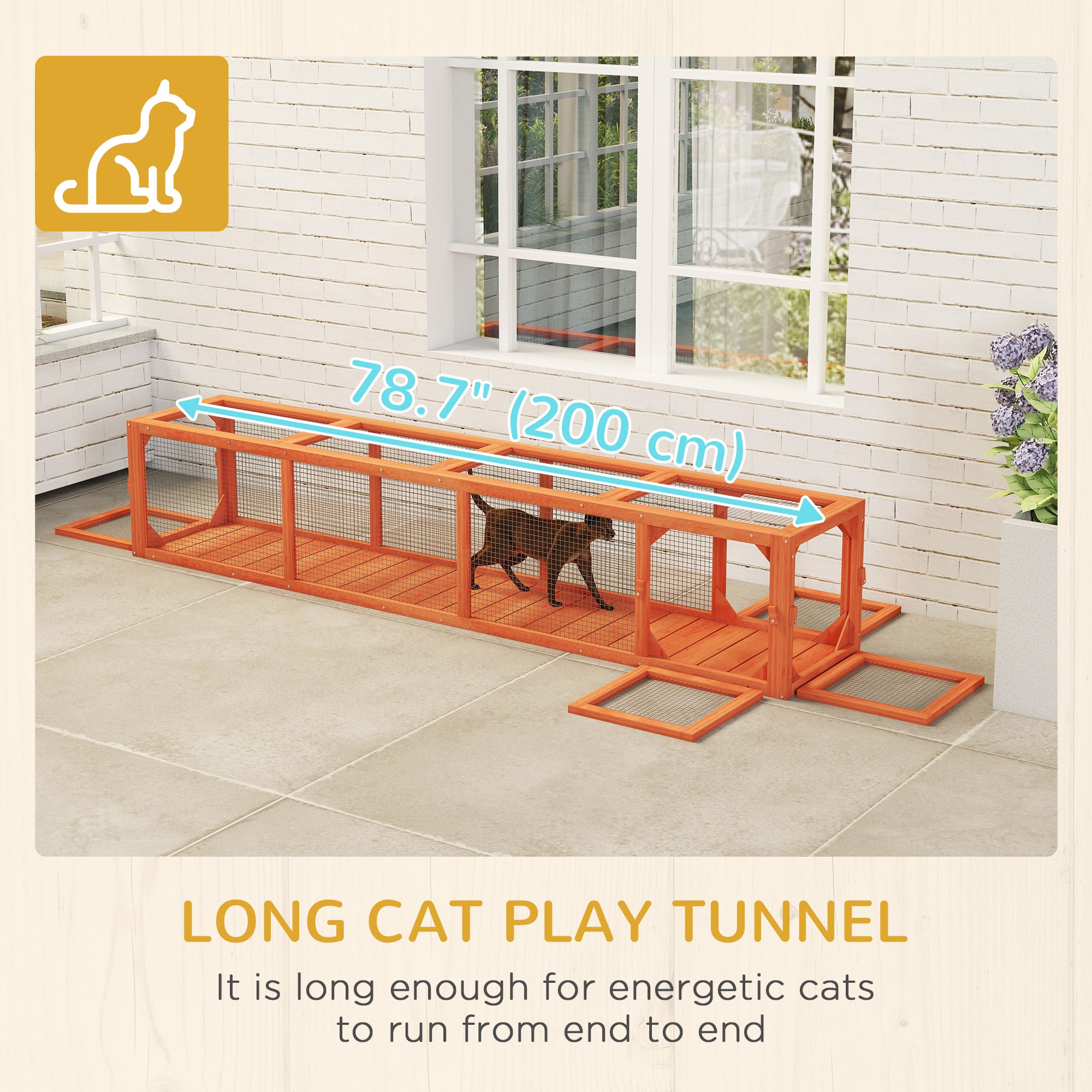 79" Long Cat Tunnel, Cat shelter L- Shape with Extendable Design, Cat Enclosure for Indoor/Outdoor Use, Orange