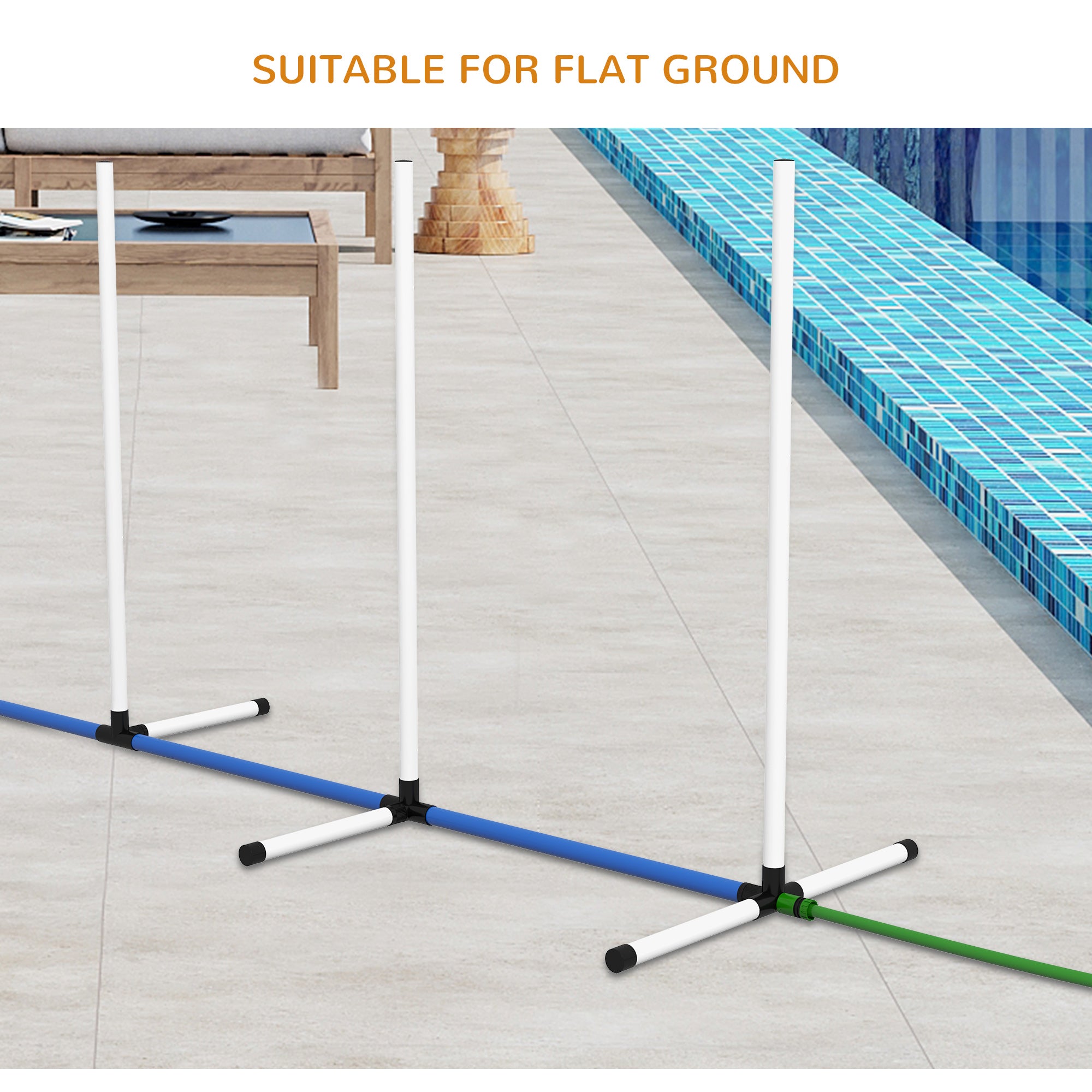 2PCs Dog Agility Kit with Weave Poles, Spray Water Tube, Whistle, Carry Bag, White
