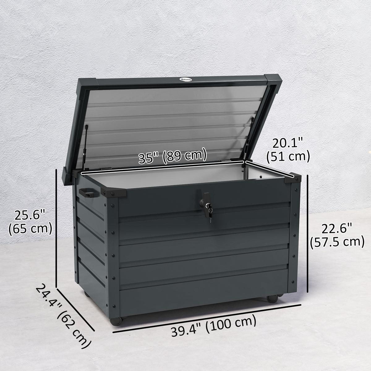 78 Gallon Steel Outdoor Storage Box with Wheels - Dark Grey
