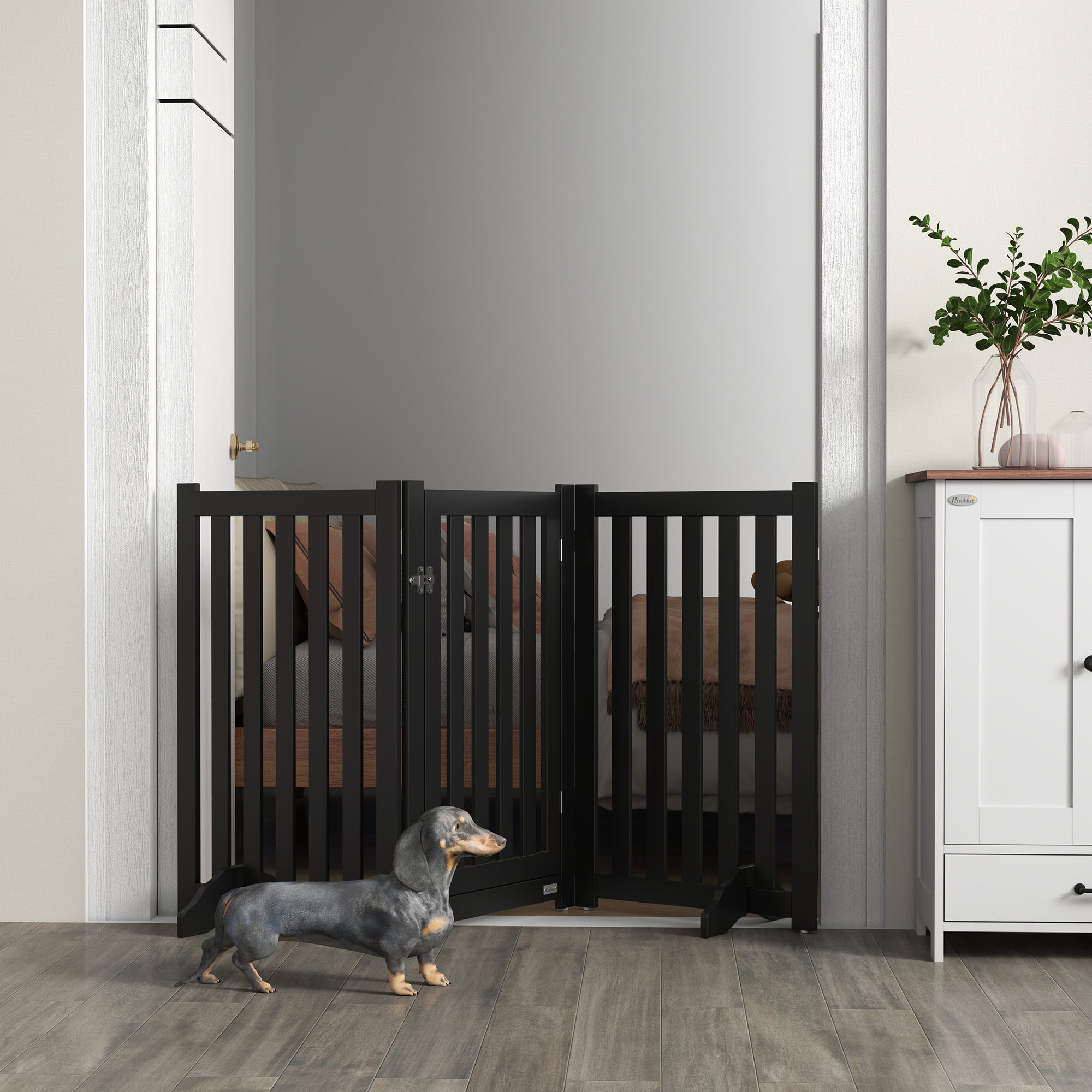 3-Panel Foldable Dog Gate with Feet for Medium Dogs and Below, Black
