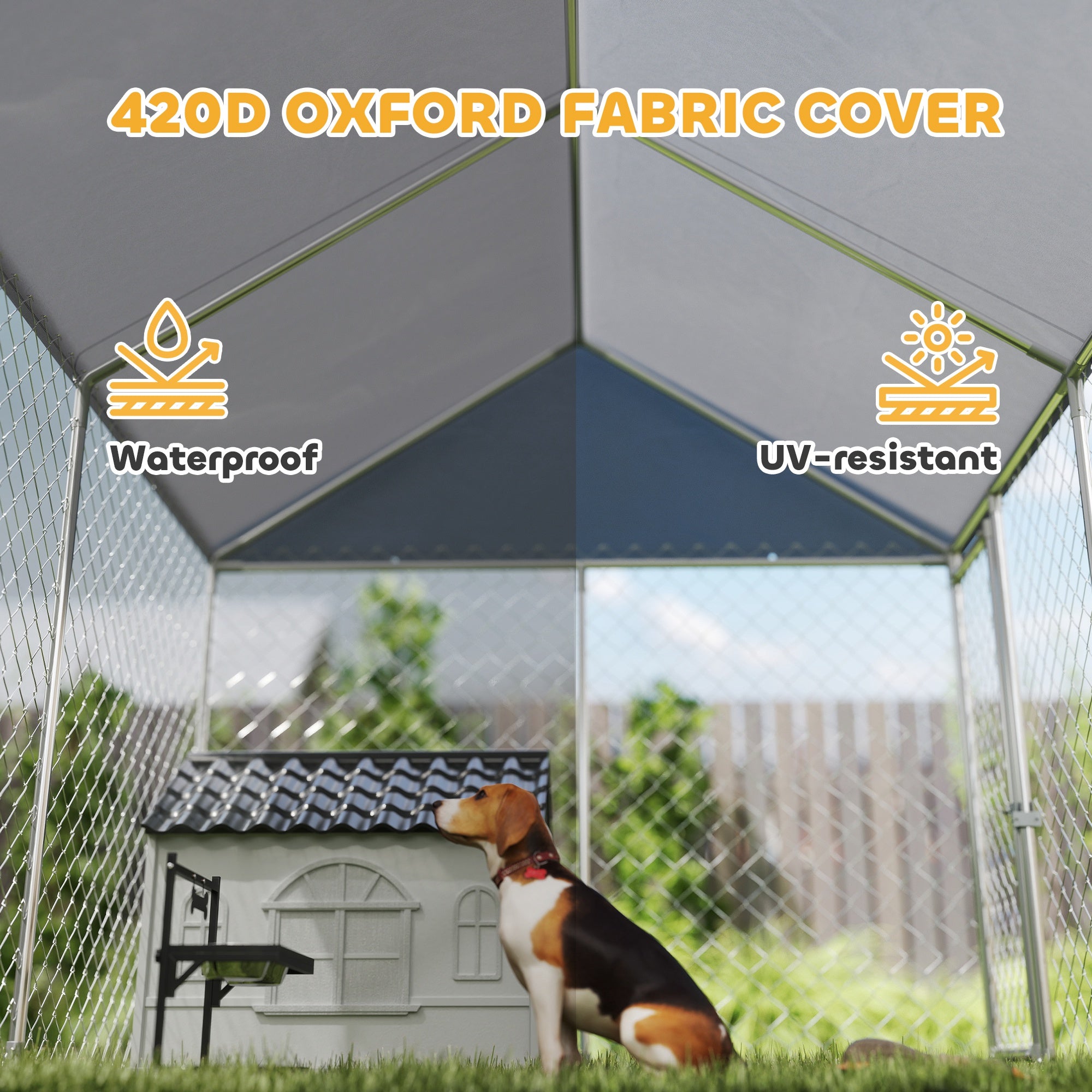Chenil extérieur pour chiens avec housse imperméable et anti-UV, cadre à raccordement rapide, serrure sécurisée pour petits et moyens chiens