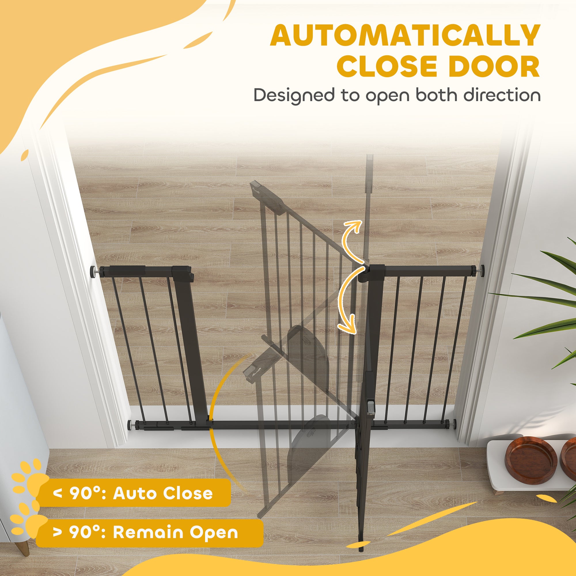 30"-52" Extra Wide Pet Gate Barrier with Small Door, 35"H Dog Gate with Safety Gate Barrier, Stair Pressure Fit, Black