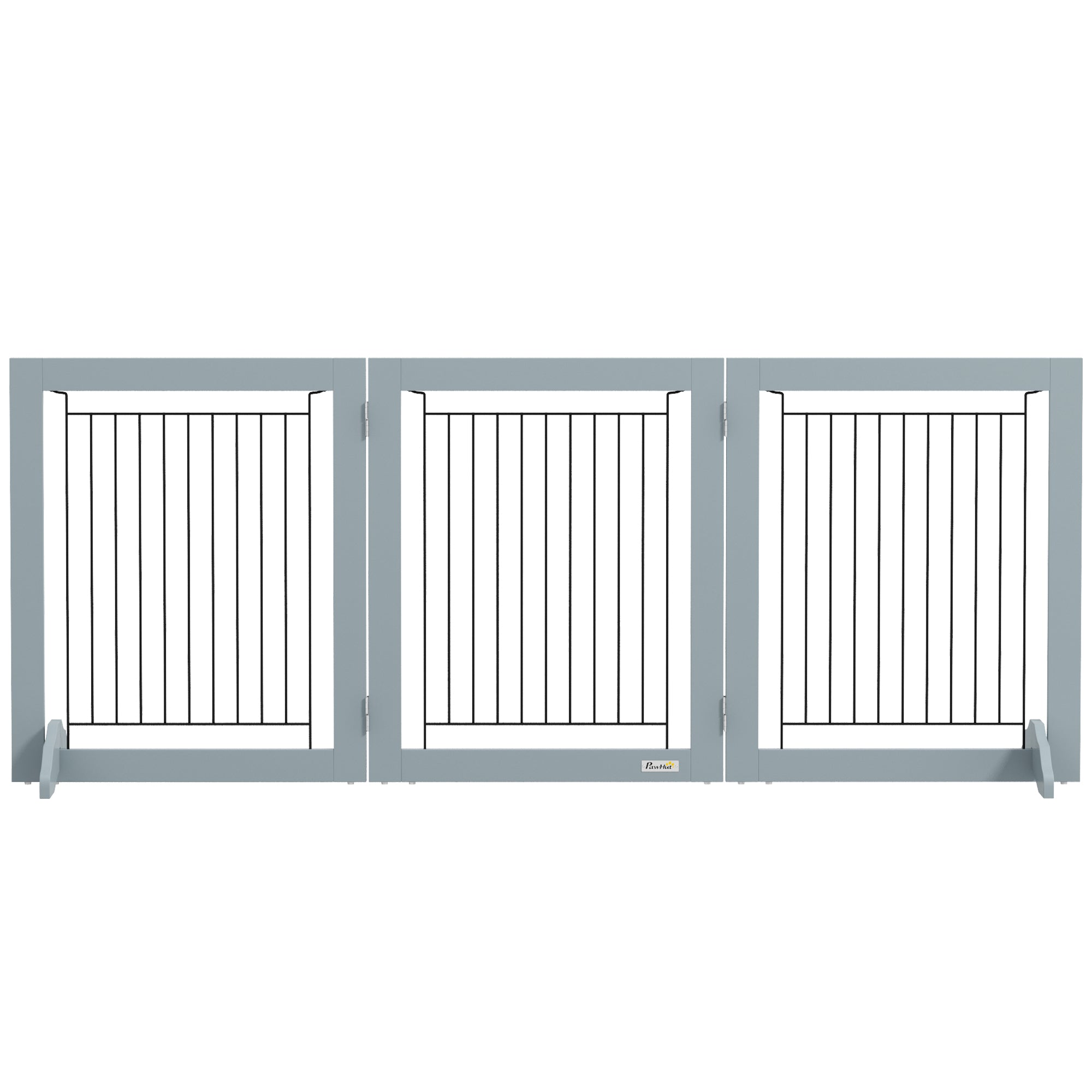 Freestanding Pet Gate, Folding Dog Gate with 2 Support Feet, 24" High, 3 Panels, for Small Dogs, Indoor Use - Grey