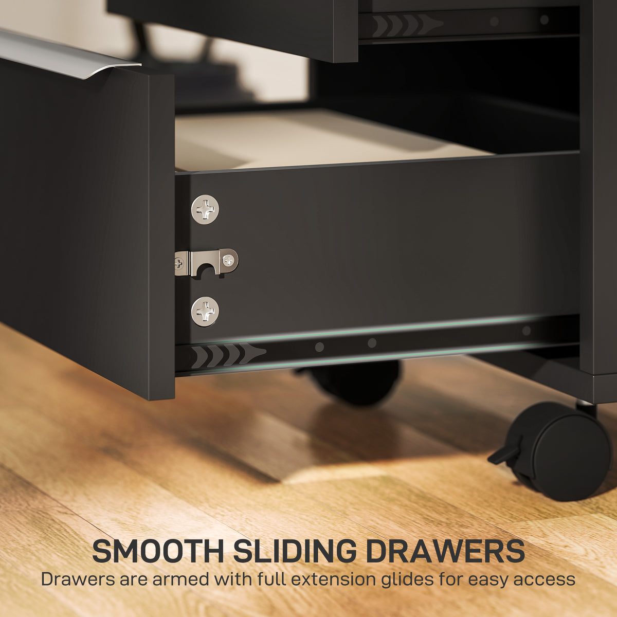 3-Drawer Mobile File Cabinet with Lock - Black 25" Vertical