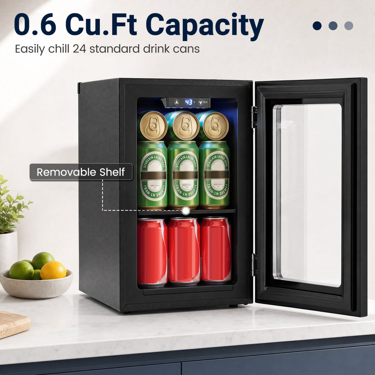 0.6 Cu.Ft Beverage Refrigerator 24 Cans Countertop Mini Fridge-Black-Refrigerators-DECOROLALA