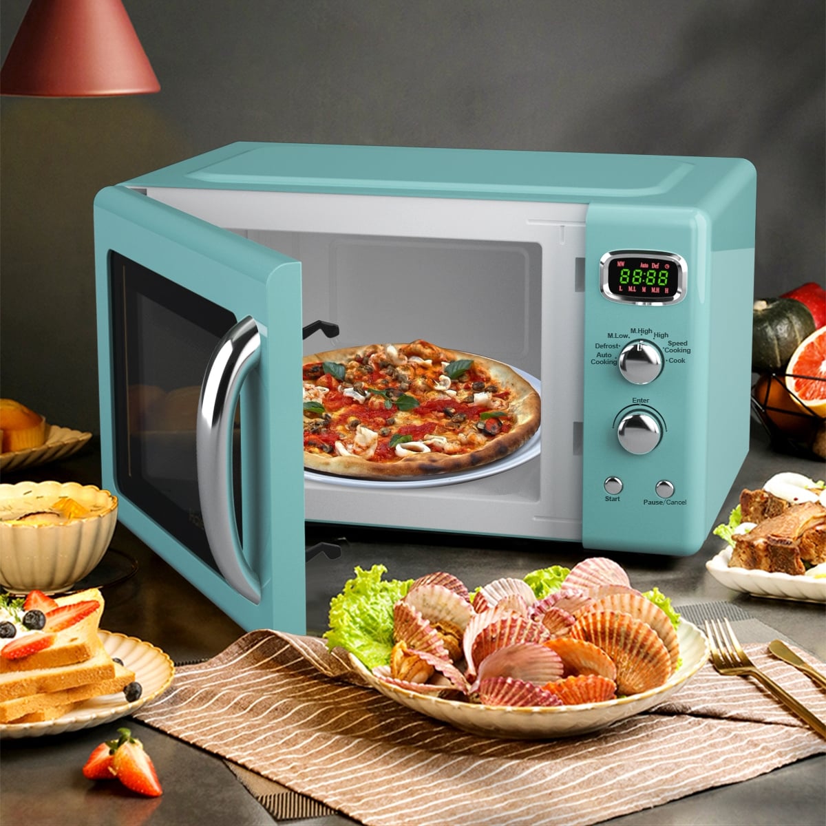 0.9 Cu.ft Retro Countertop Compact Microwave Oven-Green-Toaster Ovens-DECOROLALA