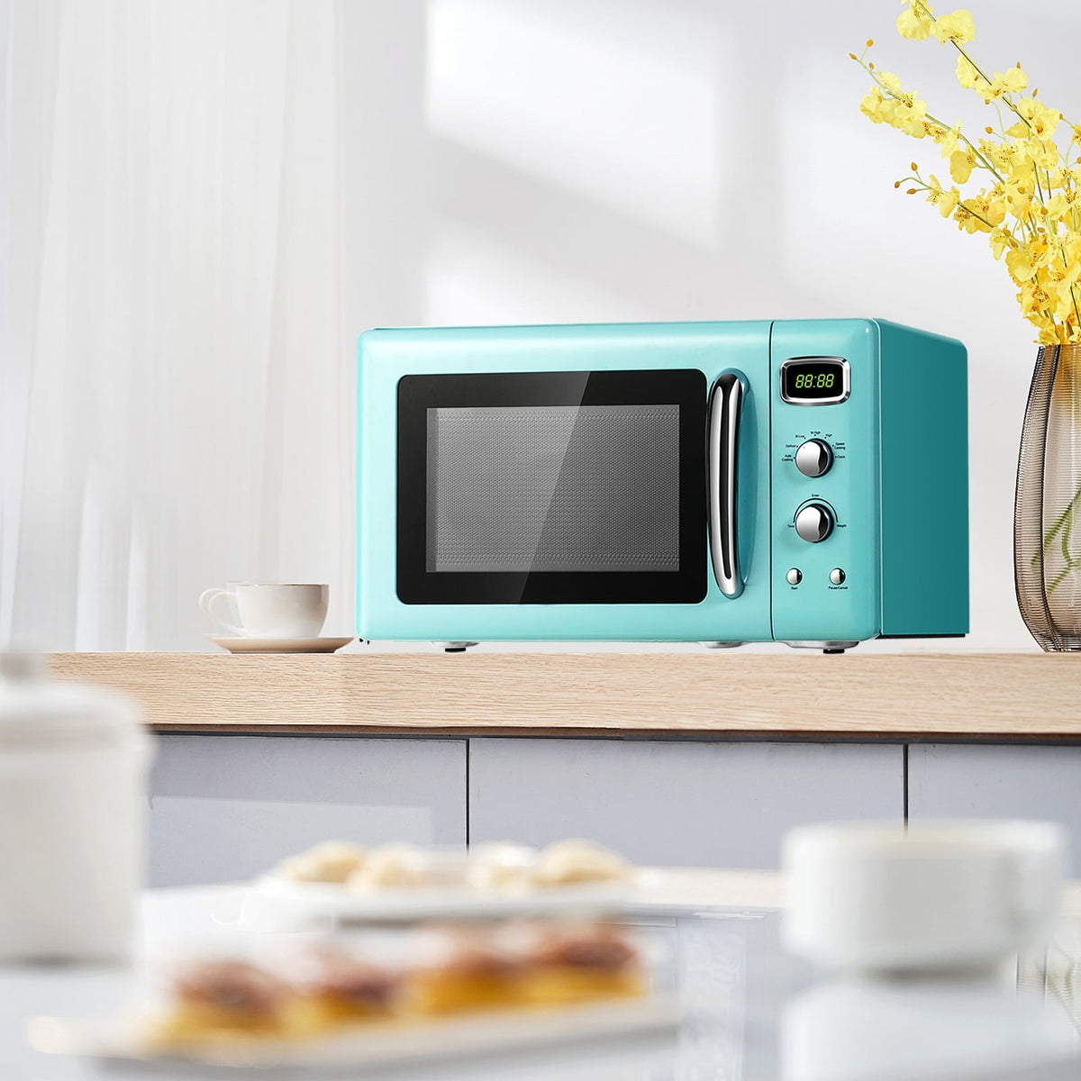 0.9 Cu.ft Retro Countertop Compact Microwave Oven-Green-Toaster Ovens-DECOROLALA