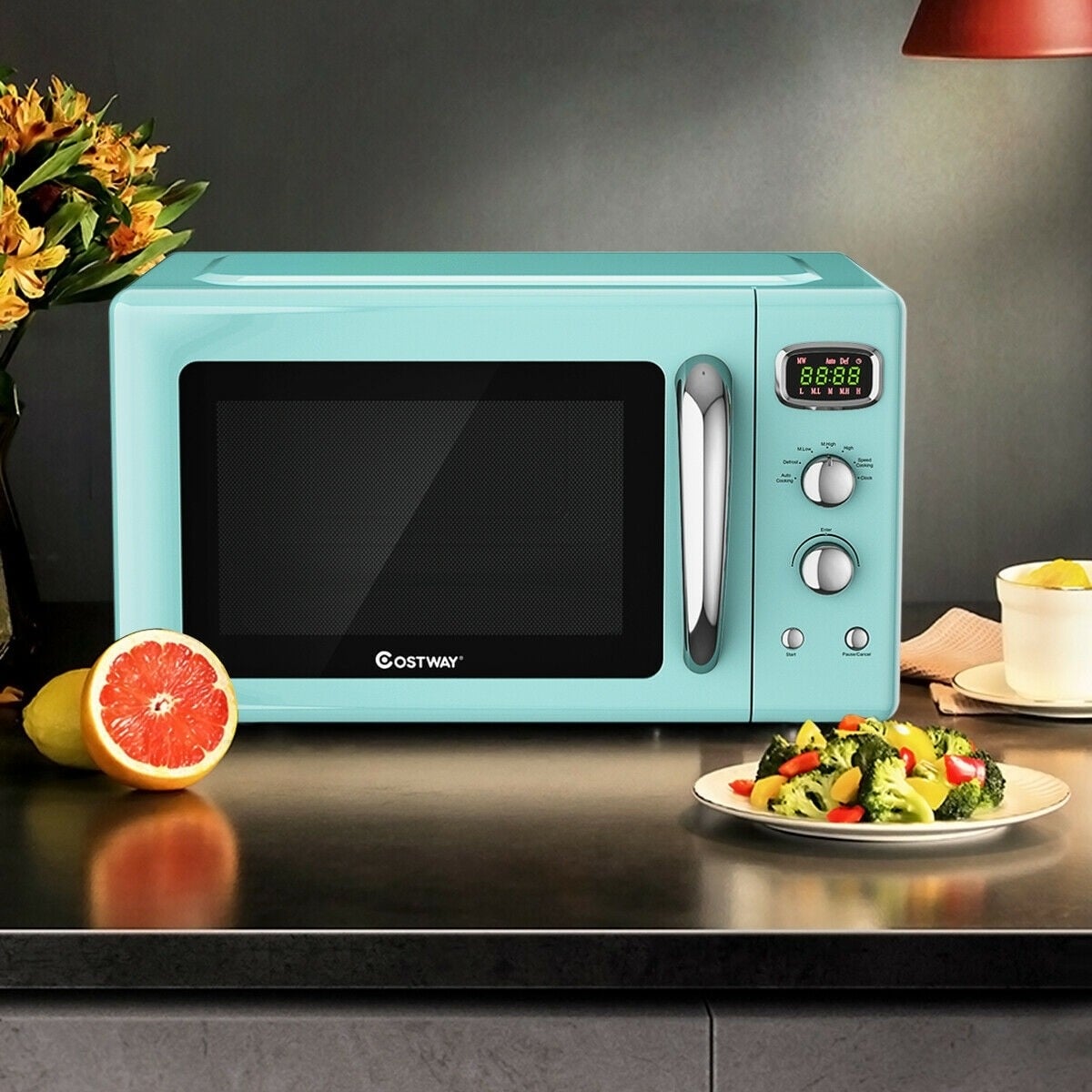0.9 Cu.ft Retro Countertop Compact Microwave Oven-Green-Toaster Ovens-DECOROLALA