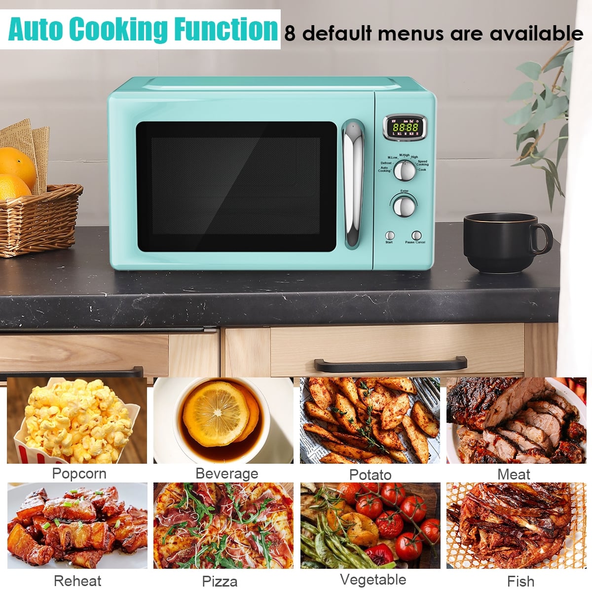 0.9 Cu.ft Retro Countertop Compact Microwave Oven-Green-Toaster Ovens-DECOROLALA