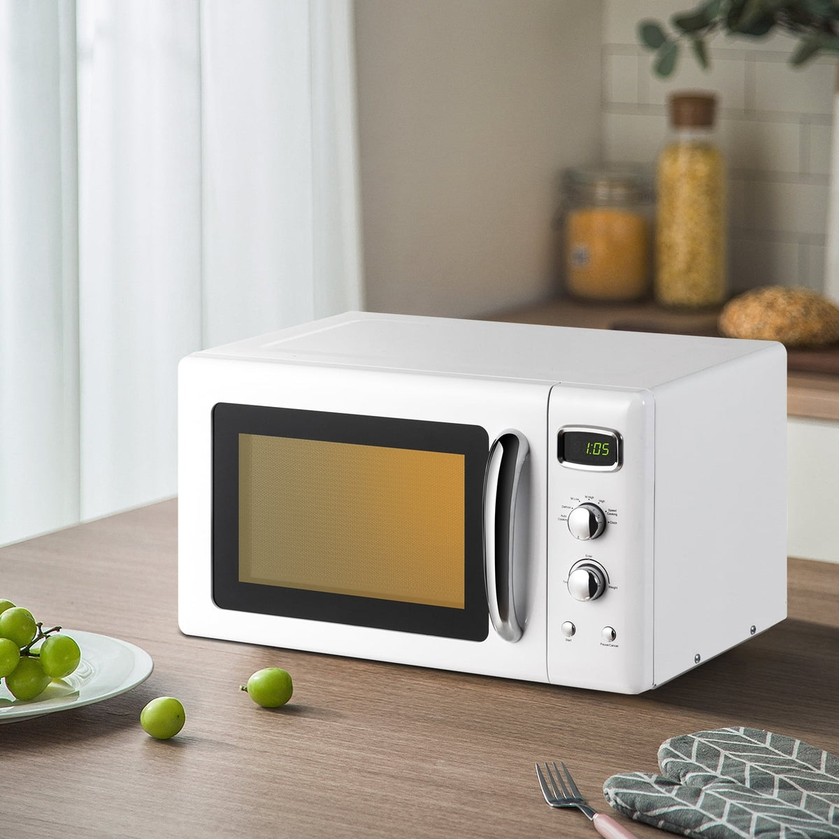 0.9 Cu.ft Retro Countertop Compact Microwave Oven-White-Toaster Ovens-DECOROLALA