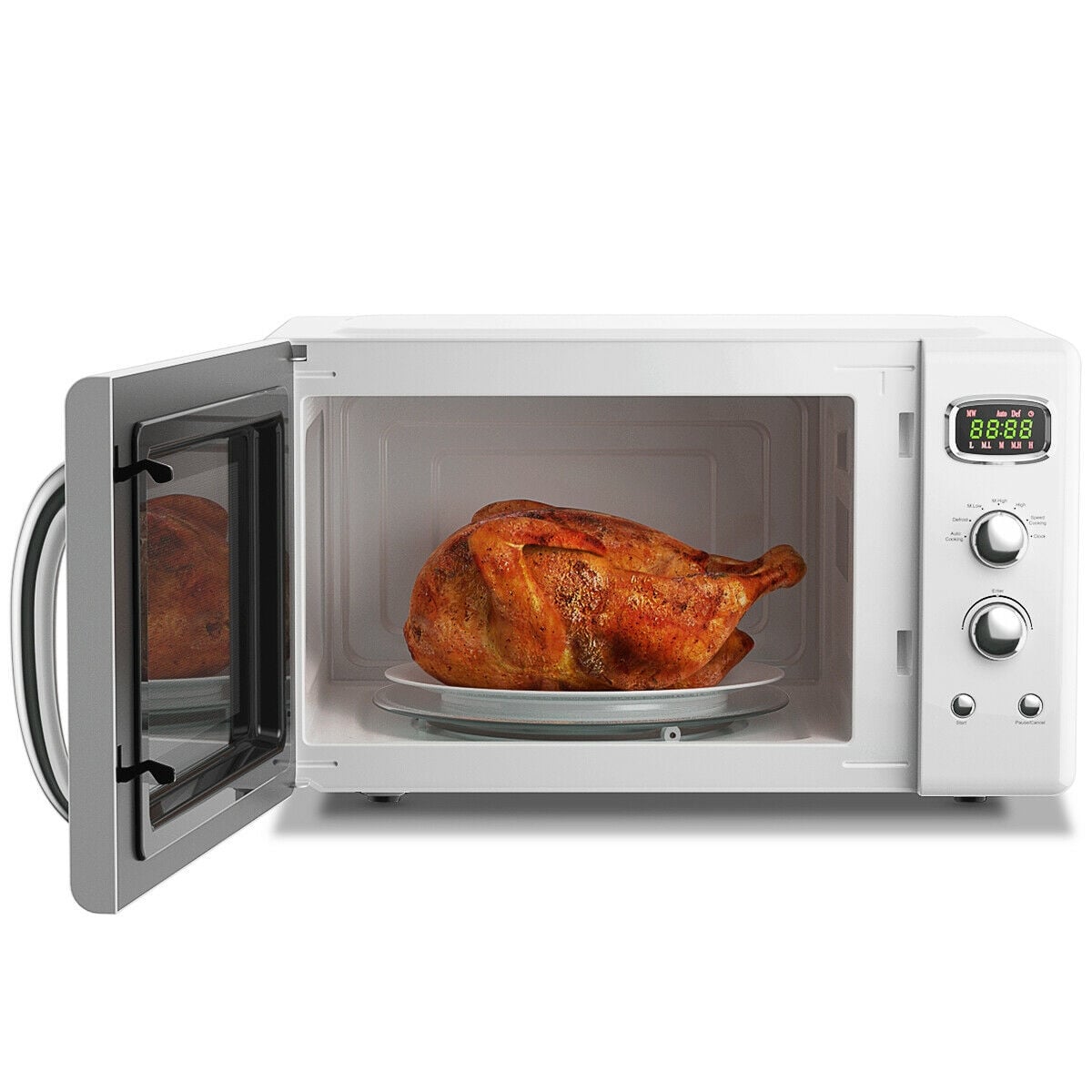 0.9 Cu.ft Retro Countertop Compact Microwave Oven-White-Toaster Ovens-DECOROLALA