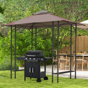 8' x 5' Double Tiered Grill Gazebo - Coffee Steel Canopy with Shelves