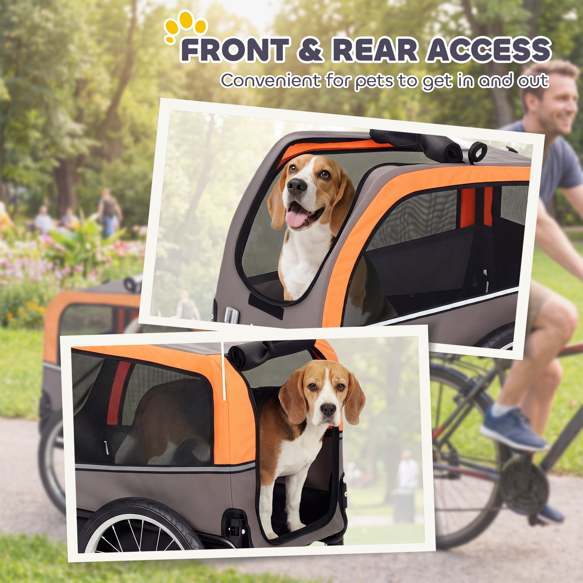 Dog Bike Trailer, Pet Cart Wagon Cart Carrier Attachment for Travel with 2 Doors, Large Wheels, Safety Flag