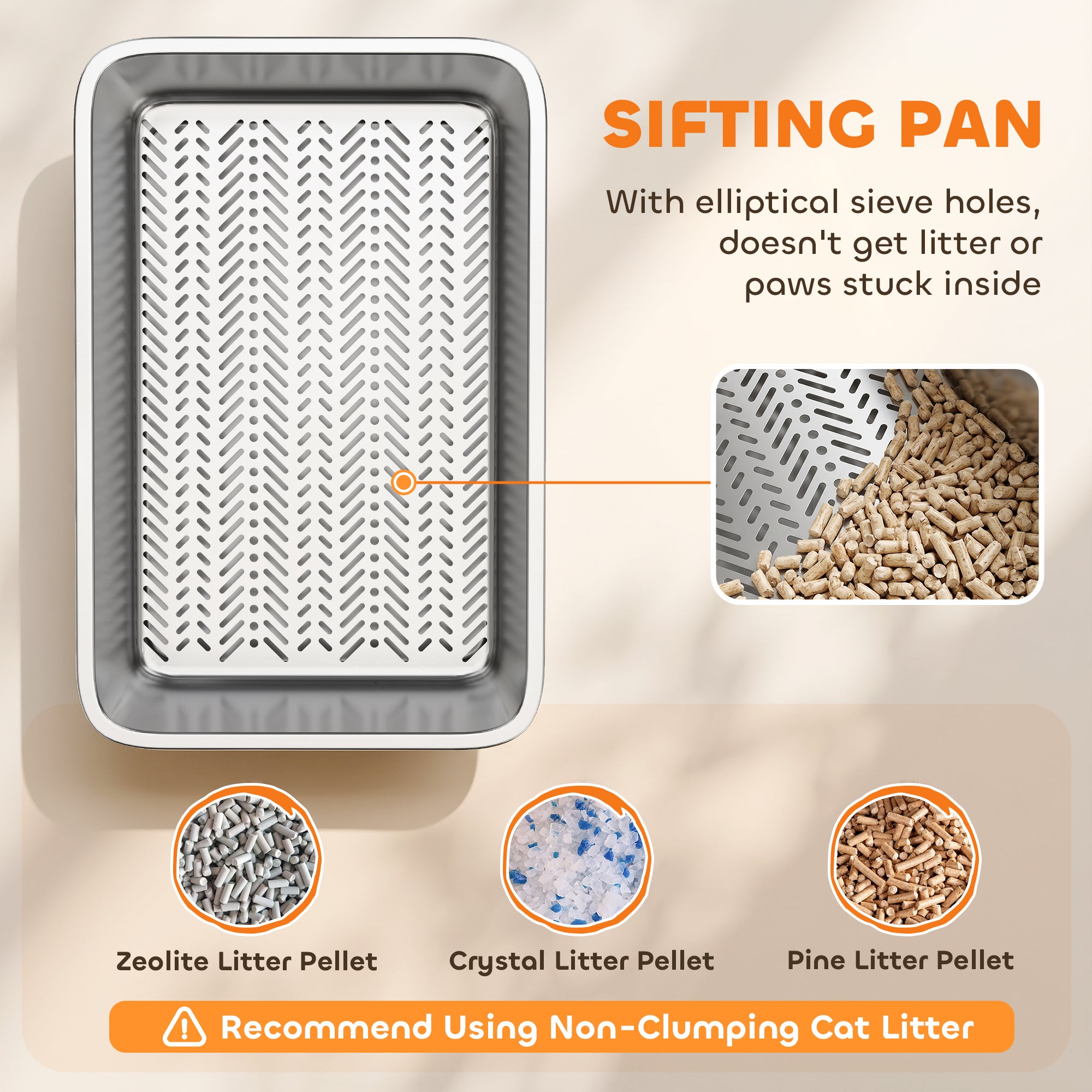 Stainless Steel Litter Box, XL Sifting Cat Litter Box for Medium and Large Cat, Non-Sticky, Odour Free, Easy Clean