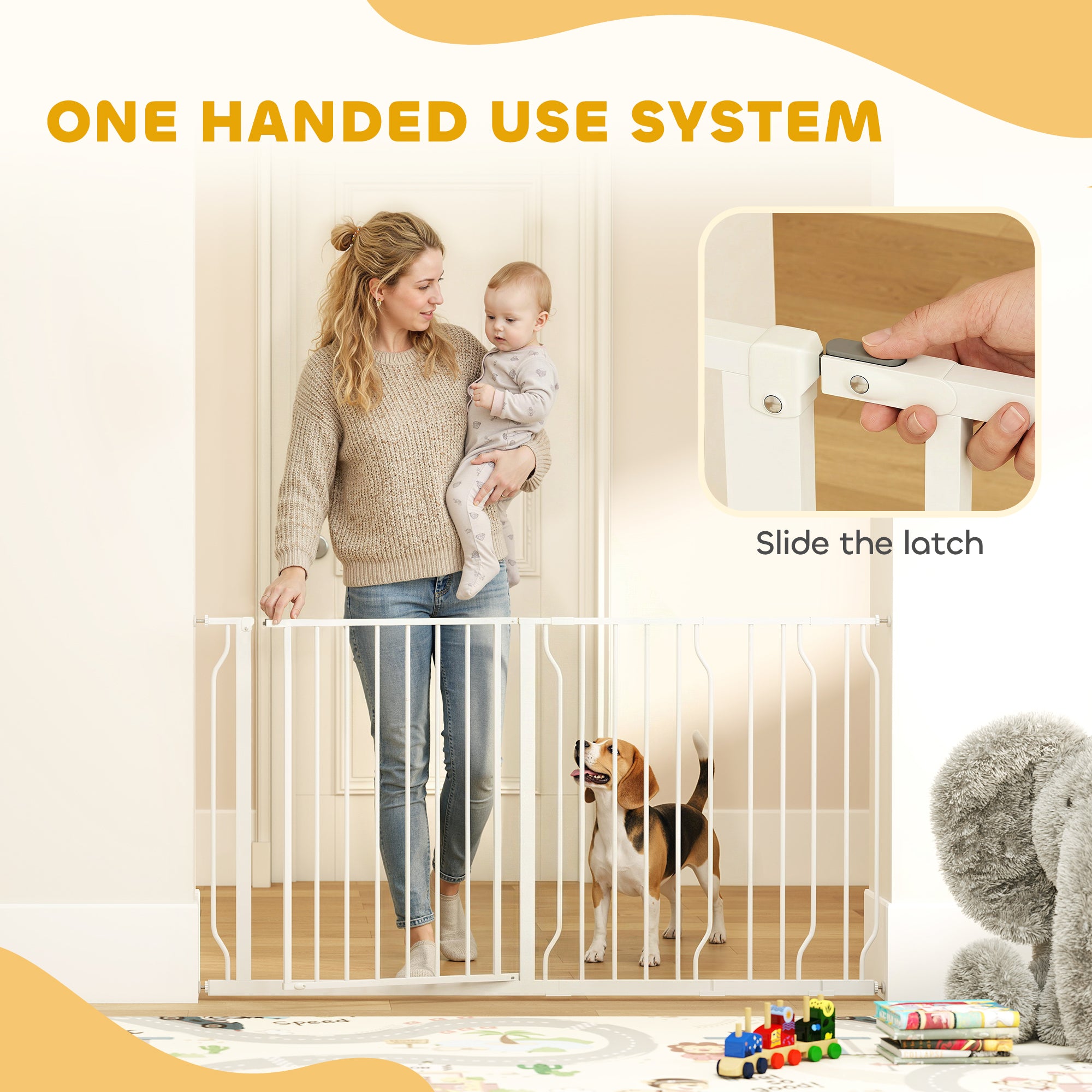 30"- 57" Easy Install Pet Gate w/ Door & Double Locking System, Extra Wide Dog Gate for Stairs, Hallways, White