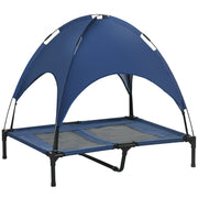 Lit surélevé pour chien avec auvent, lit pliant surélevé portable pour chiens de taille L, intérieur et extérieur, 36" x 30" x 35", bleu foncé