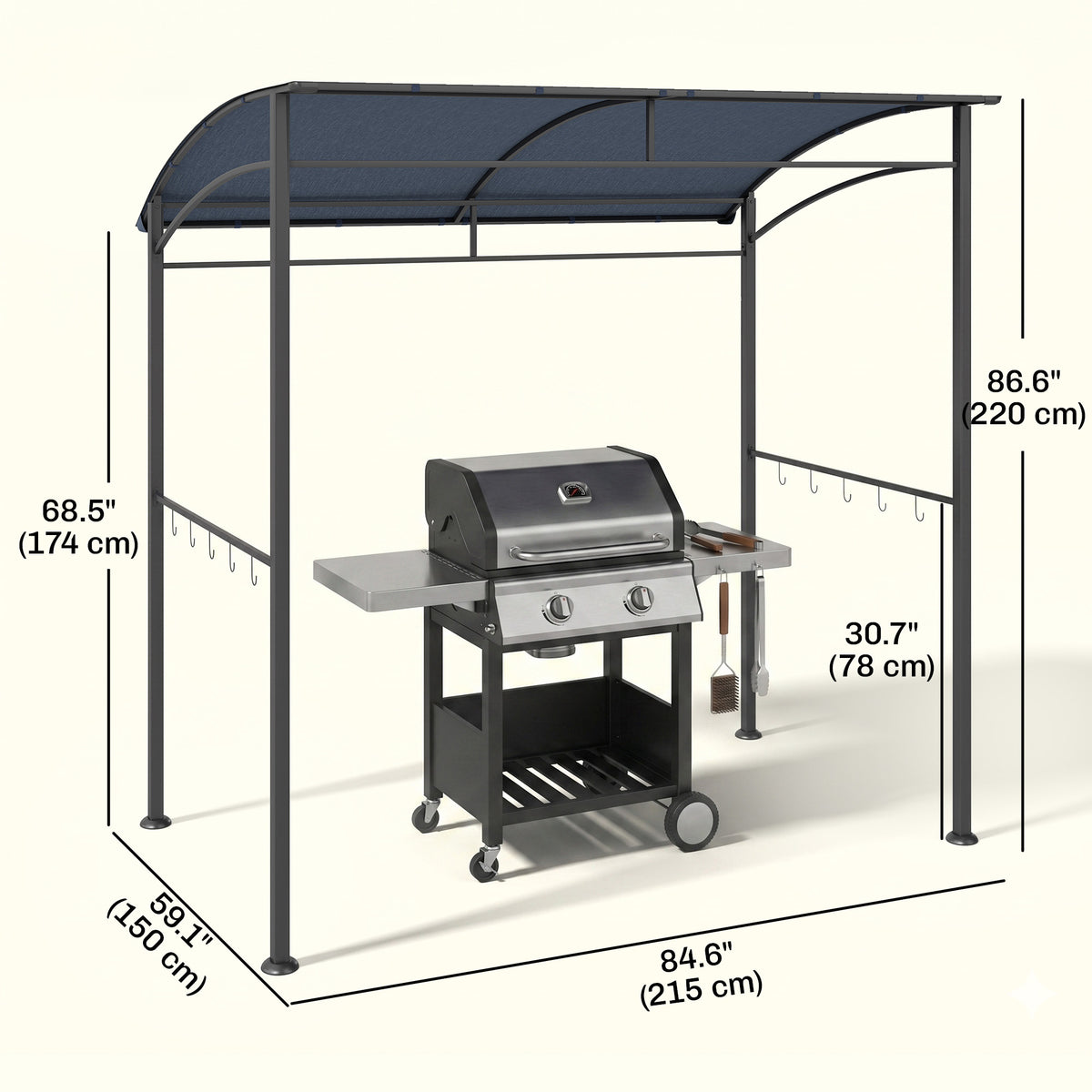 7' x 5' BBQ Grill Gazebo - Grey Steel Frame Canopy