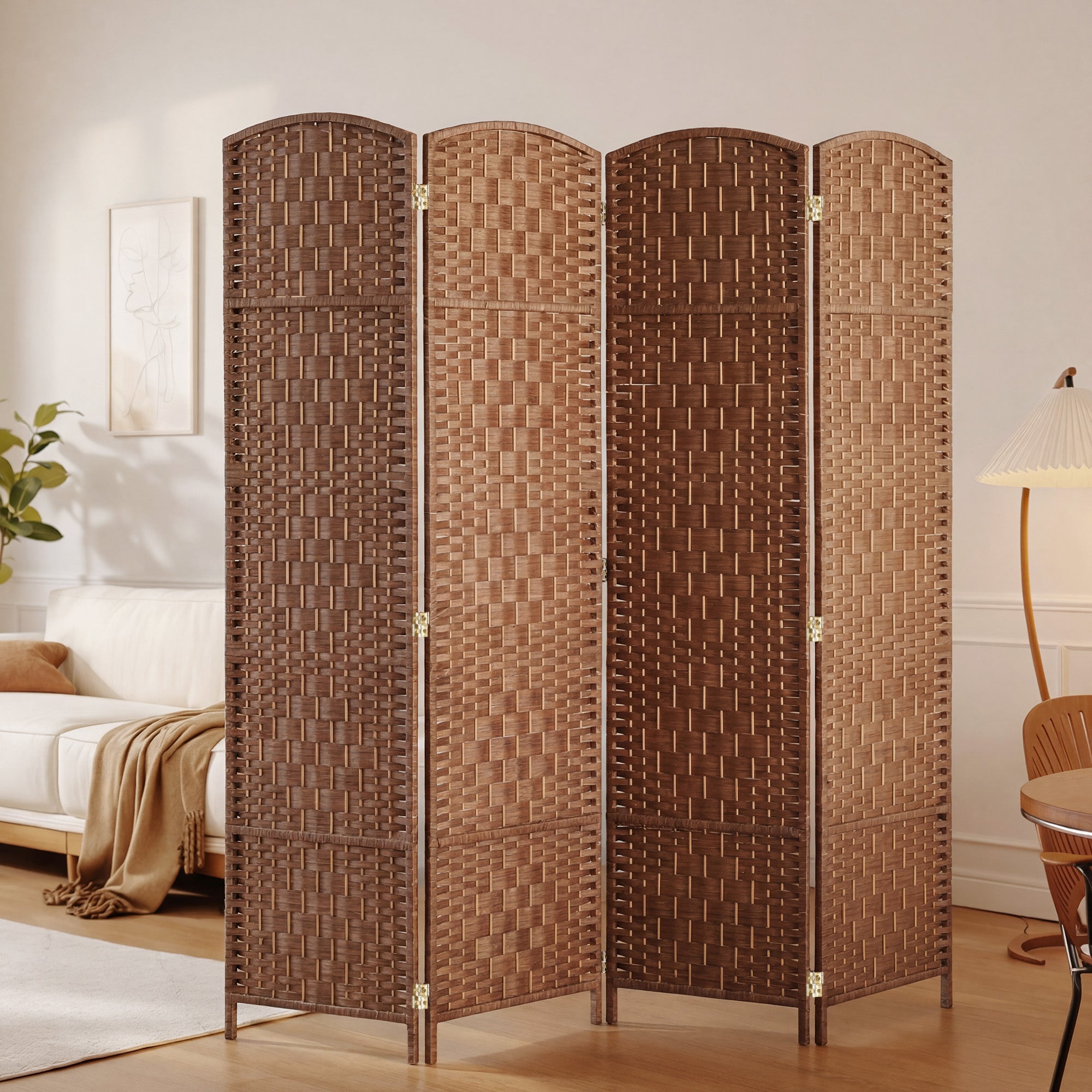 Paravent pliable de 6 pieds, cloison murale à 4 panneaux avec cadre en bois pour chambre ou bureau à domicile, finition naturelle