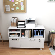 2-Drawer Mobile Lateral File Cabinet with Charging Station - White