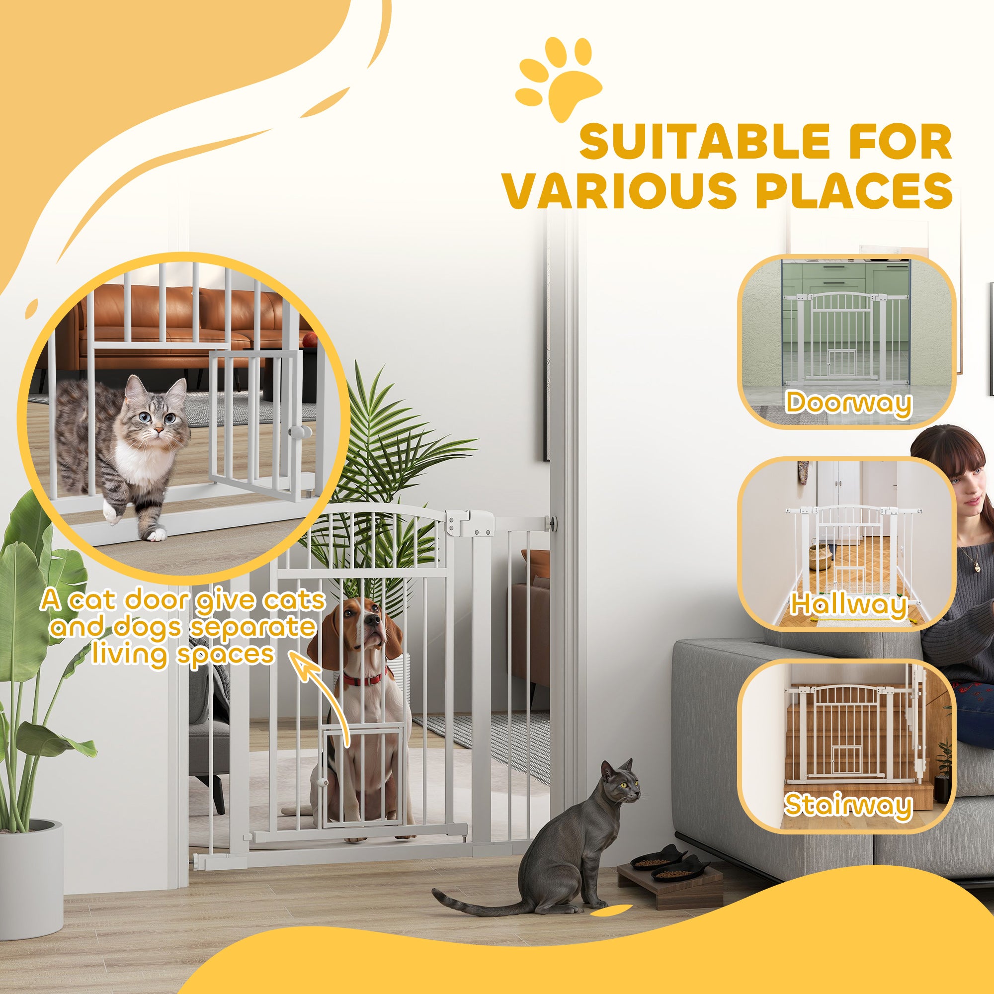 30"-41" Extra Wide Pet Gate with Small Door, 30" H Dog Gate with 3-Inch and 5.5-Inch Extension Kit