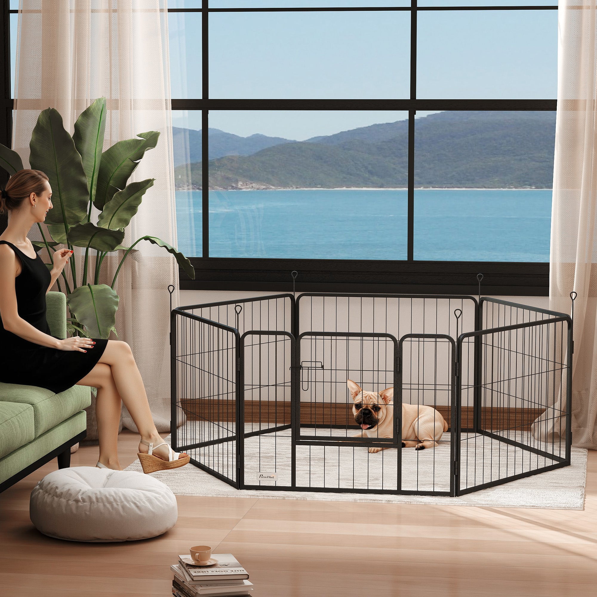Heavy Duty Dog Playpen with Door for Small Dogs, 6 Panels, 23.5"H