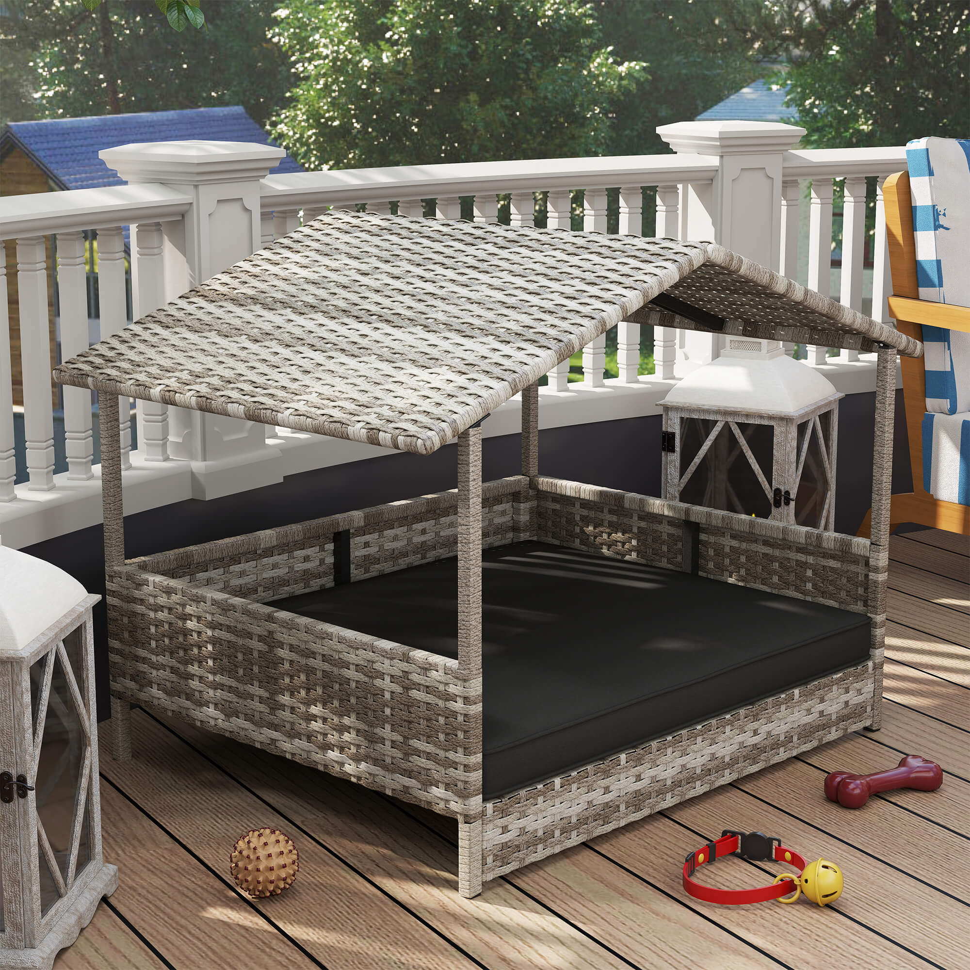 Maison pour animaux en osier, lit pour chien, mobilier en rotin d’intérieur/extérieur avec coussin