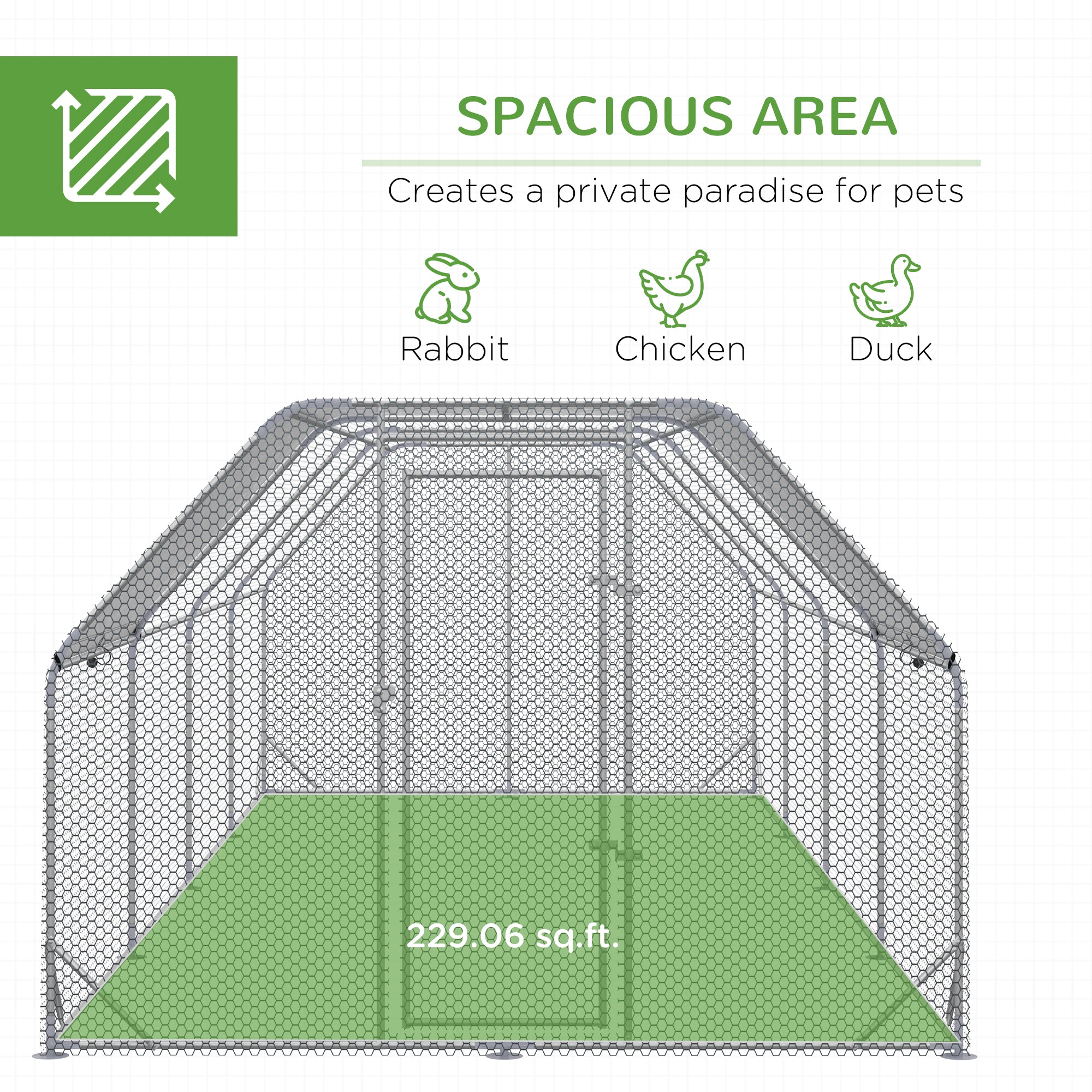 Chicken Run Outdoor, Galvanized Large Metal Chicken Coop Cage, Walk-in Enclosure Poultry Hen Run House Playpen Rabbit Hutch with Flat Roof, Cover, 9.2'x24.9'x6.5',Silver