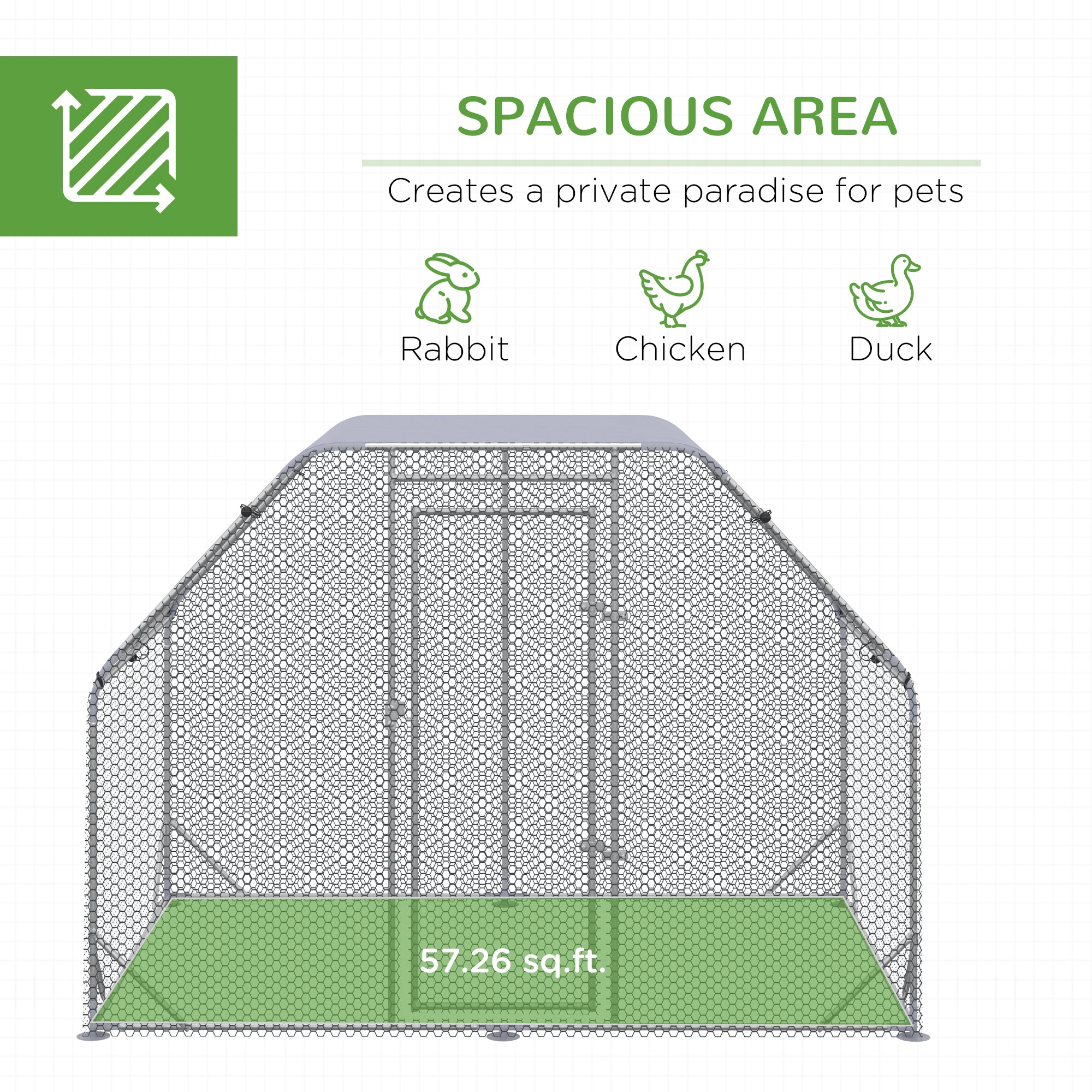 Chicken Run Outdoor, Galvanized Large Metal Chicken Coop Cage, Walk-in Enclosure Poultry Hen Run House Playpen Rabbit Hutch with Flat Roof, Cover, 9.2'x6.2'x6.5', Silver
