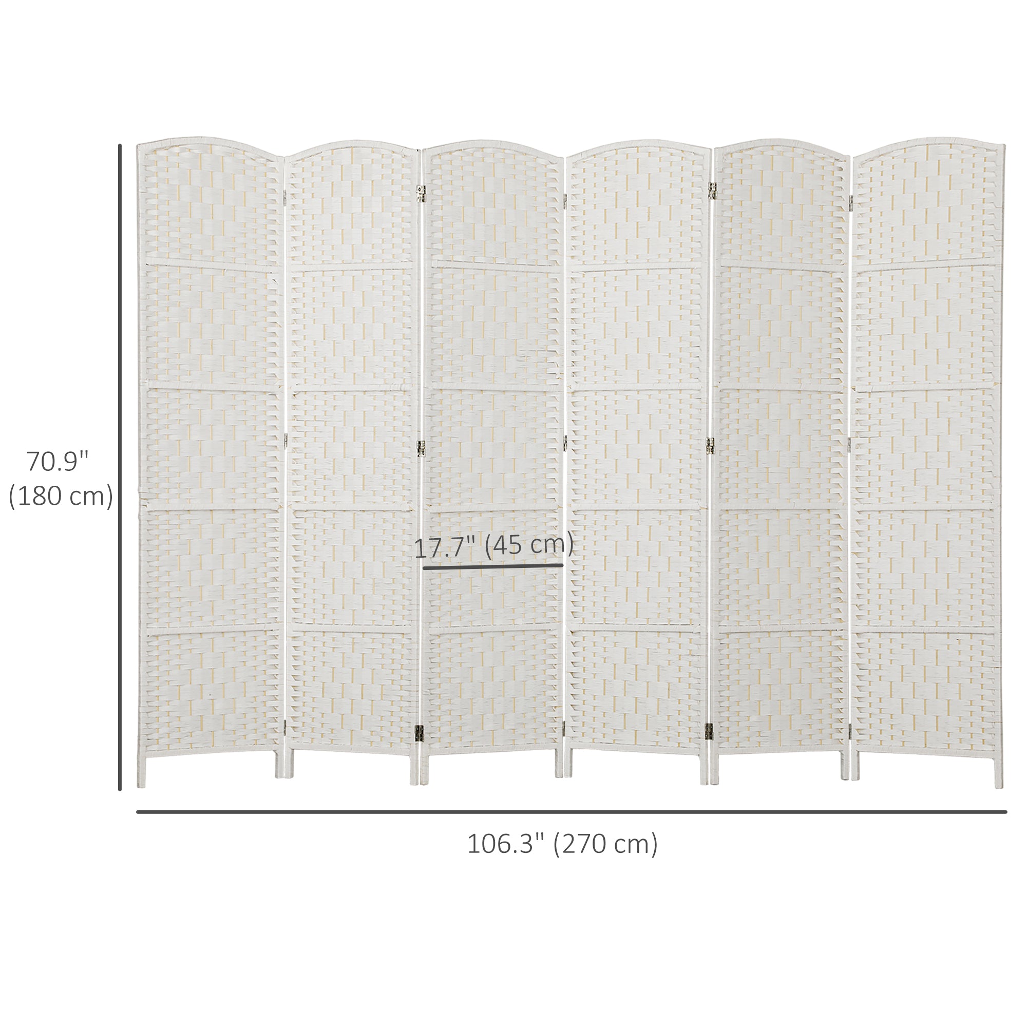 6ft Folding Room Divider, 6 Panel Wall Partition with Wooden Frame for Bedroom, Home Office, White