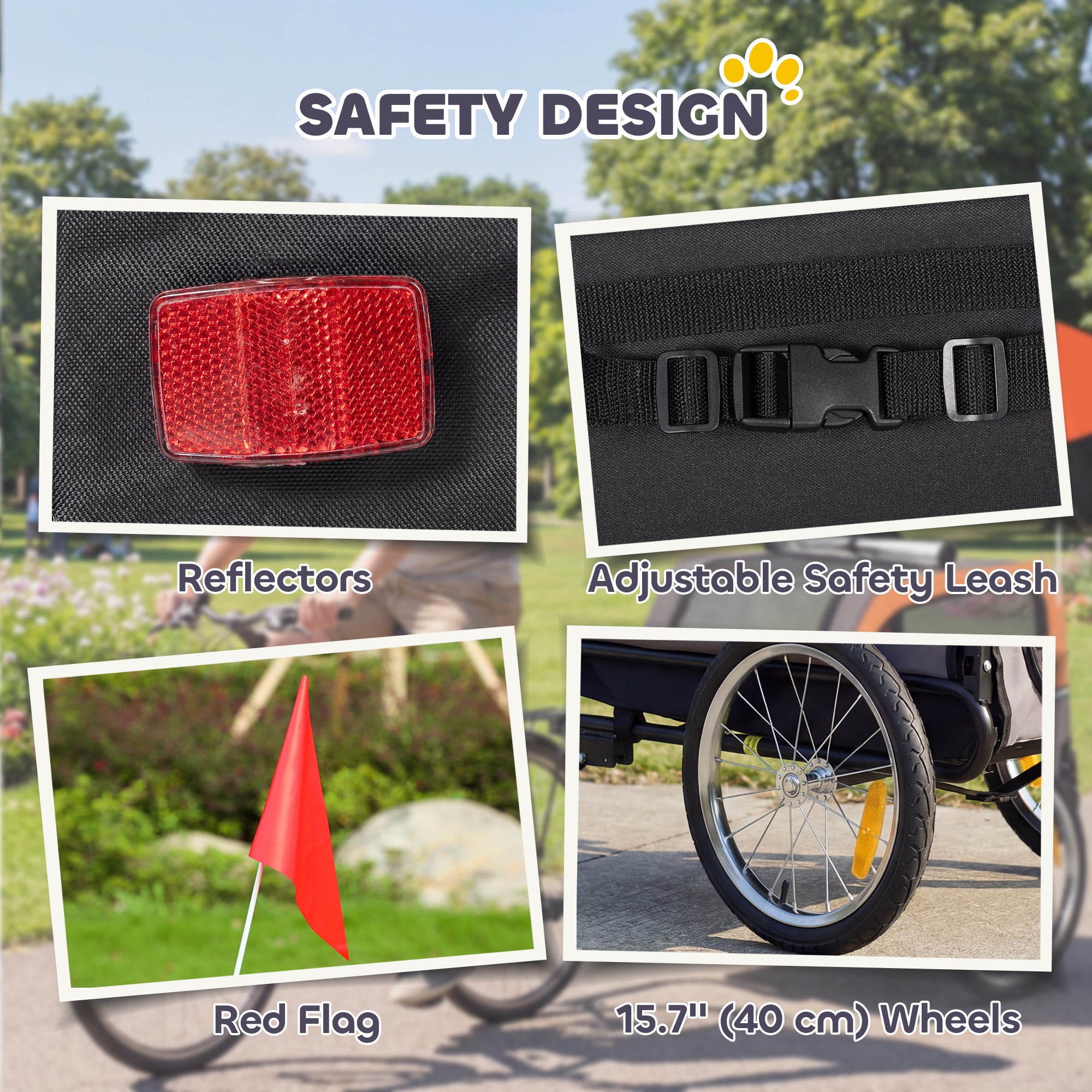 Dog Bike Trailer, Pet Cart Wagon Cart Carrier Attachment for Travel with 2 Doors, Large Wheels, Safety Flag
