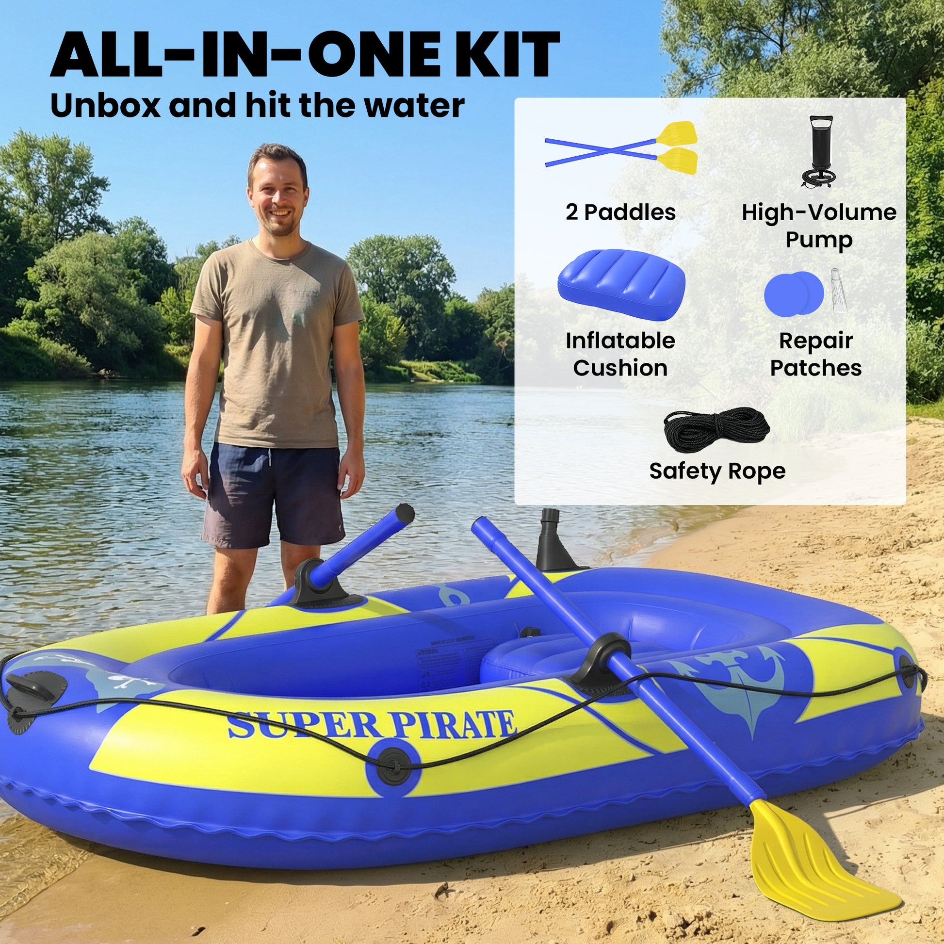 1-2 Person Inflatable Kayak-Patio & Garden > Outdoor Recreation > Water Sports & Boating Supplies-DECOROLALA