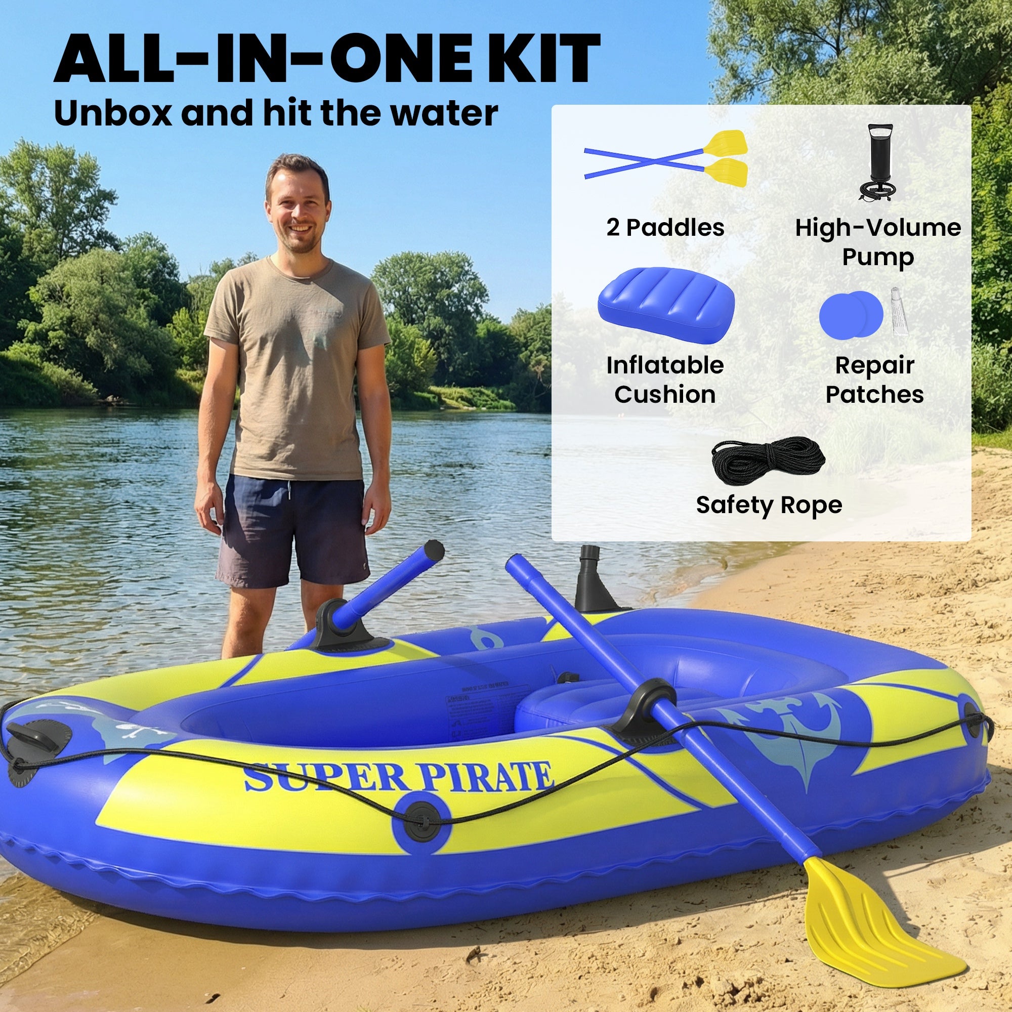1-2 Person Inflatable Kayak-Patio & Garden > Outdoor Recreation > Water Sports & Boating Supplies-DECOROLALA