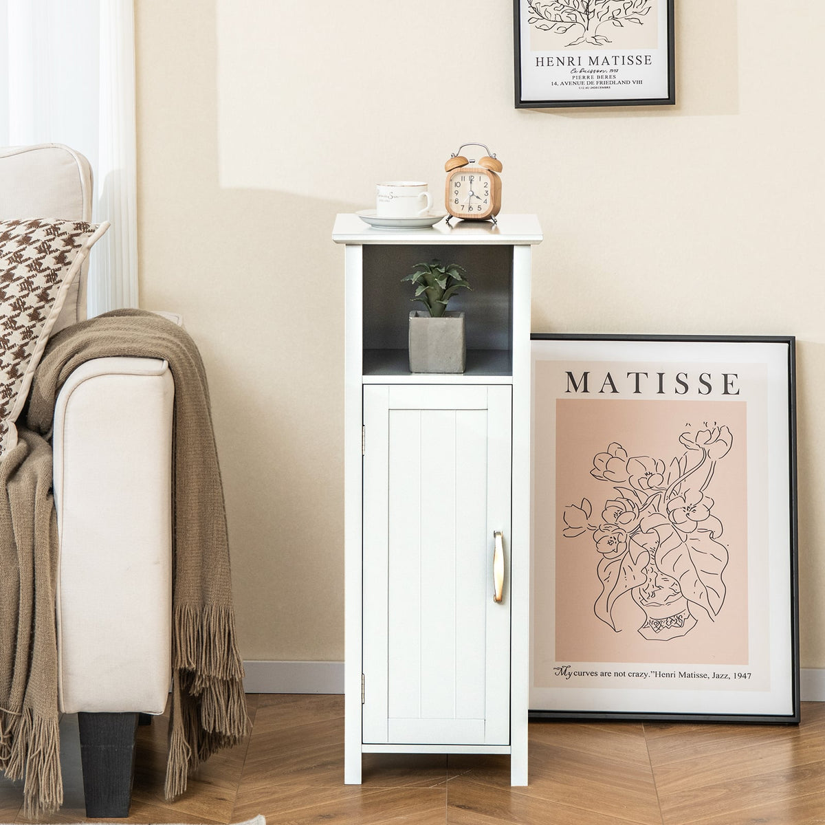 1-Door Freestanding Bathroom Cabinet with Open Shelf-Floor Cabinets-DECOROLALA