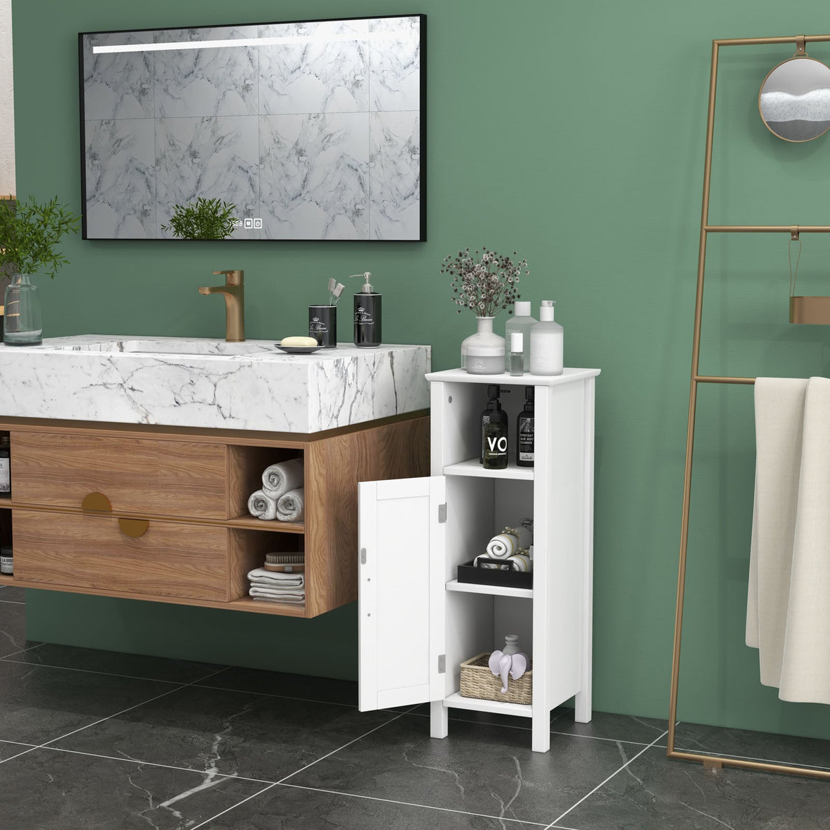 1-Door Freestanding Bathroom Cabinet with Open Shelf-Floor Cabinets-DECOROLALA