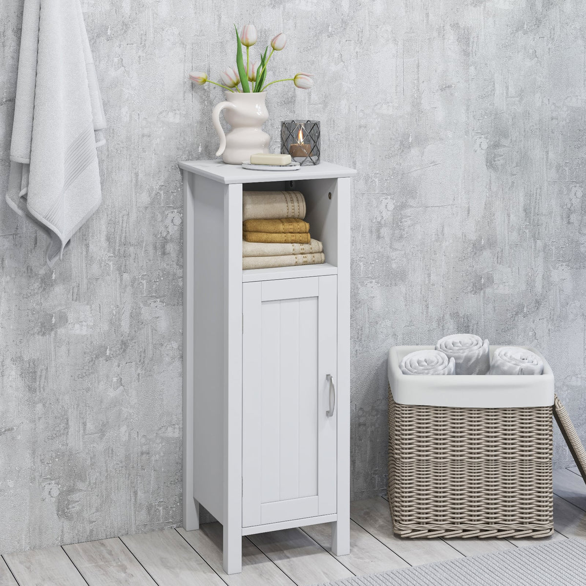 1-Door Freestanding Bathroom Cabinet with Open Shelf-Floor Cabinets-DECOROLALA