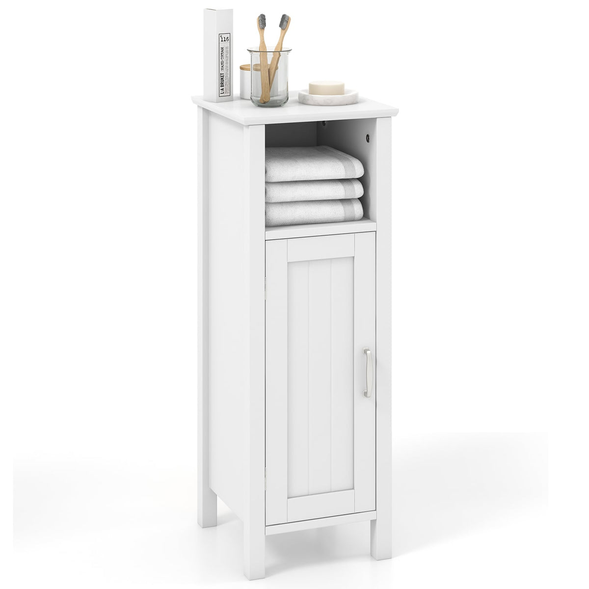 1-Door Freestanding Bathroom Cabinet with Open Shelf-Floor Cabinets-DECOROLALA