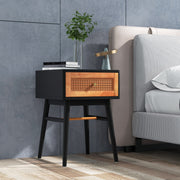 1-Drawer Modern Bedside Table with Solid Wood Legs-Black-Nightstands-DECOROLALA