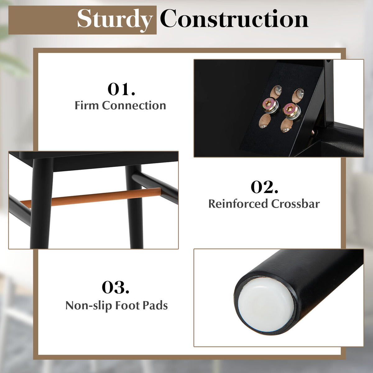 1-Drawer Modern Bedside Table with Solid Wood Legs-Black-Nightstands-DECOROLALA