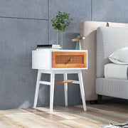 1-Drawer Modern Bedside Table with Solid Wood Legs-White-Nightstands-DECOROLALA