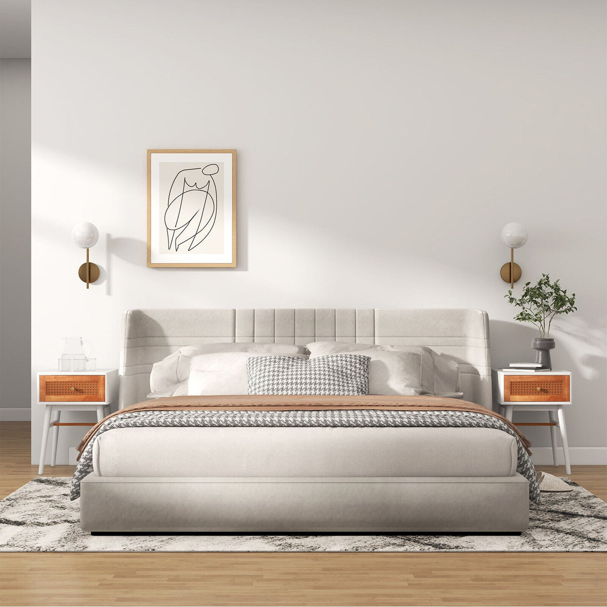 1-Drawer Modern Bedside Table with Solid Wood Legs-White-Nightstands-DECOROLALA