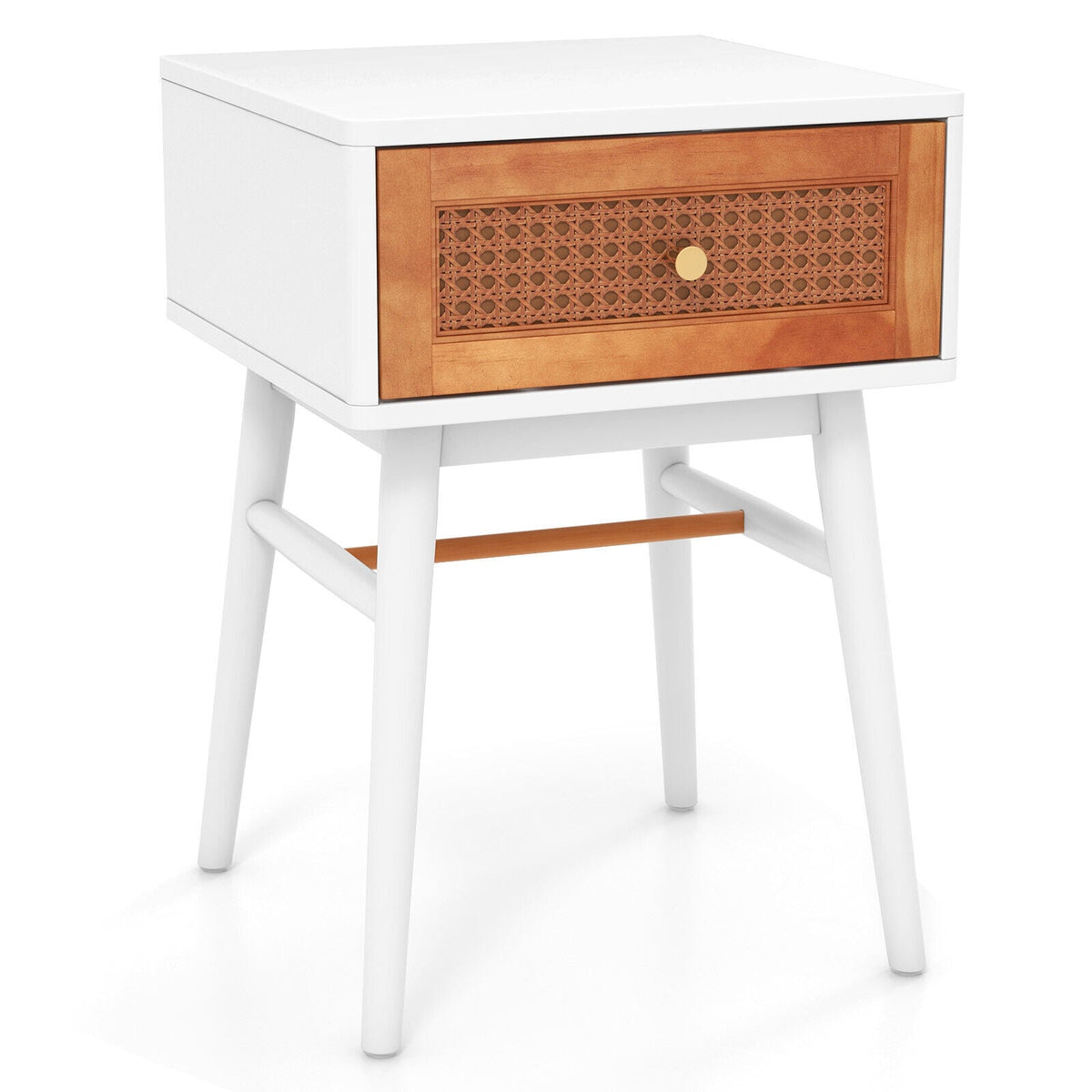 1-Drawer Modern Bedside Table with Solid Wood Legs-White-Nightstands-DECOROLALA