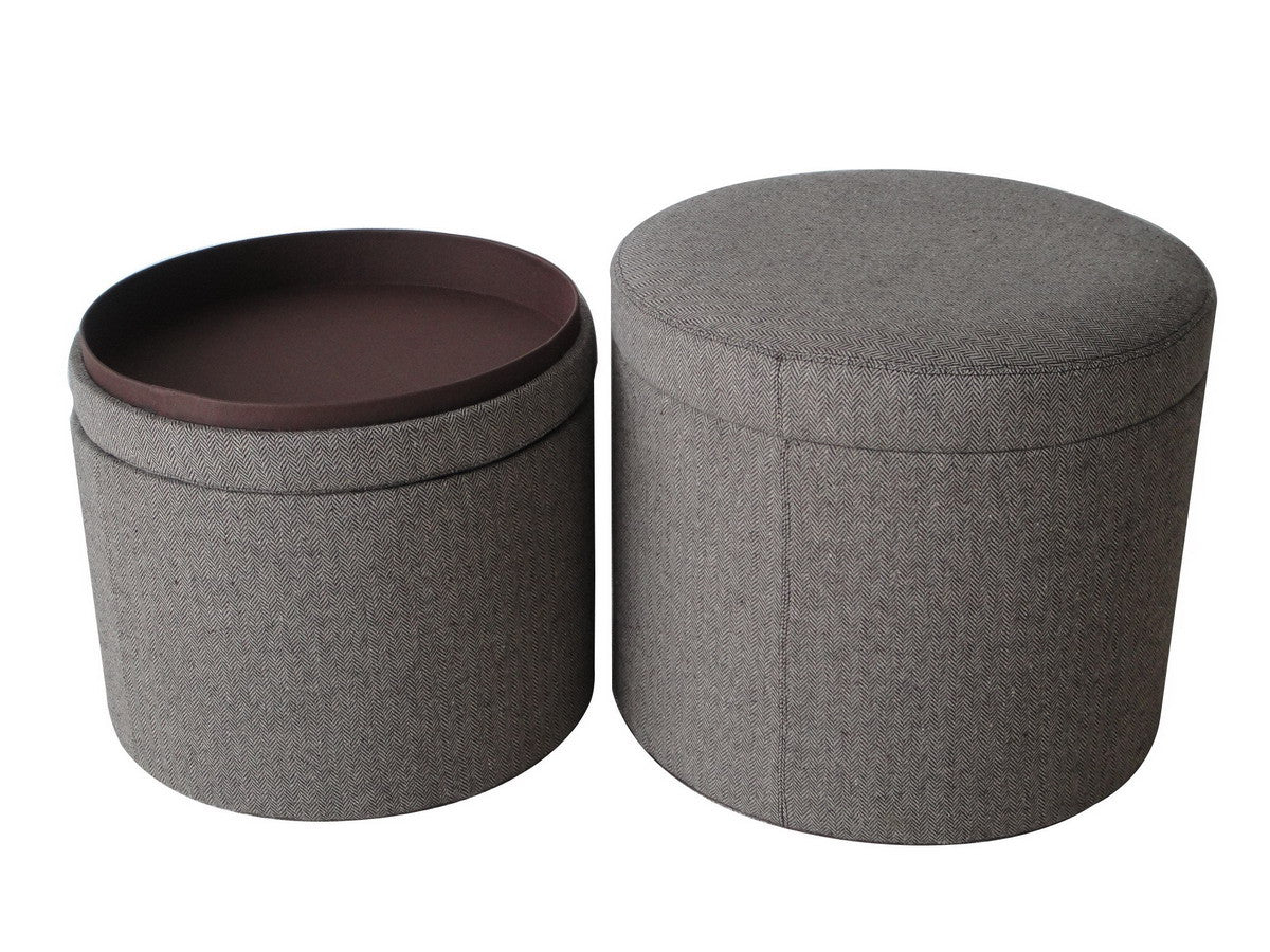 1" Gray Faux Leather Round Storage-Ottomans-DECOROLALA