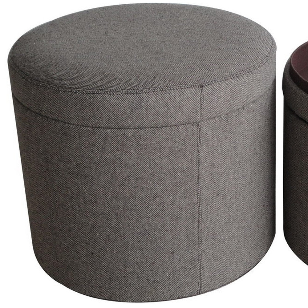 1" Gray Faux Leather Round Storage-Ottomans-DECOROLALA
