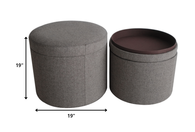1" Gray Faux Leather Round Storage-Ottomans-DECOROLALA