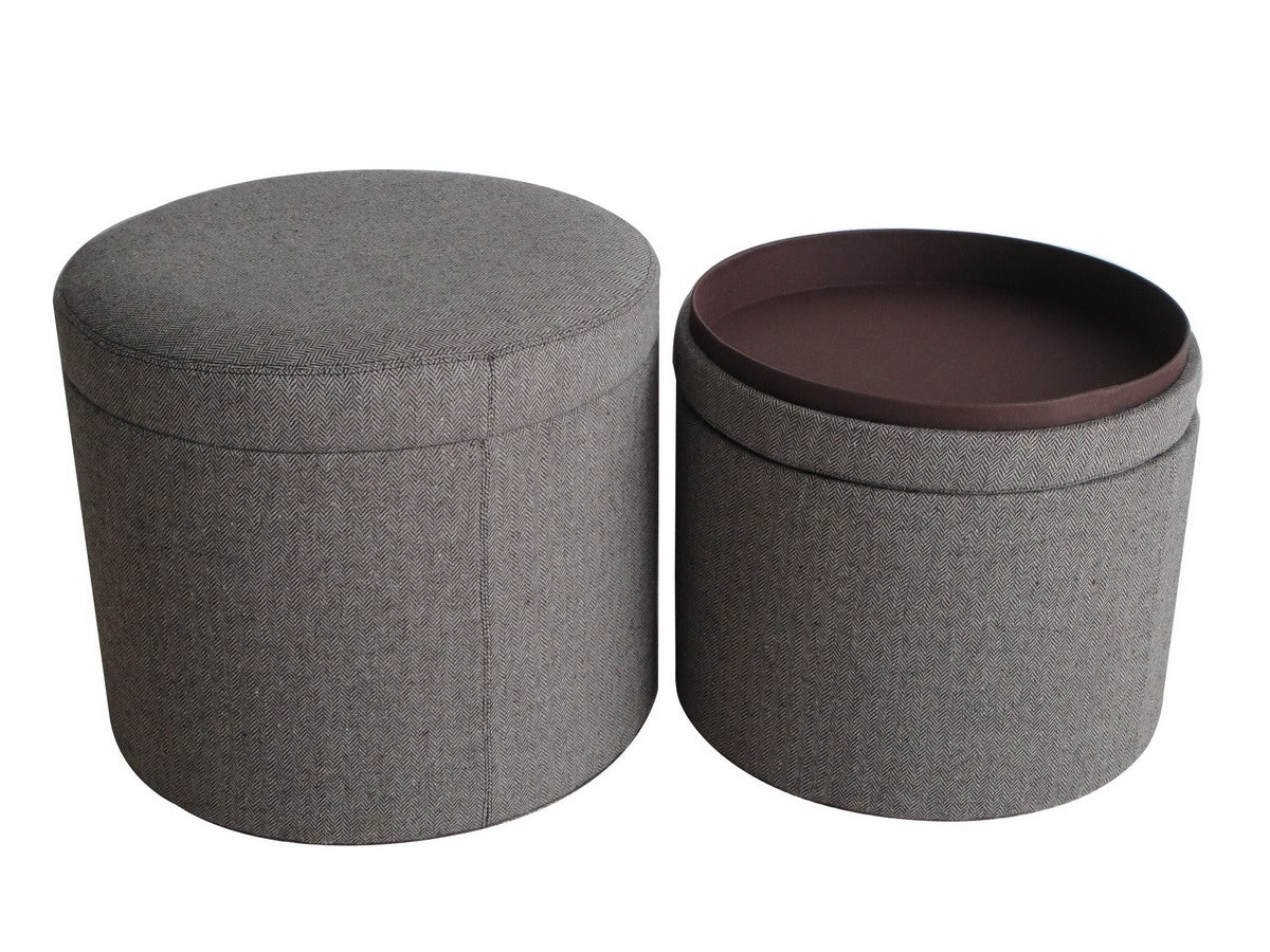 1" Gray Faux Leather Round Storage-Ottomans-DECOROLALA